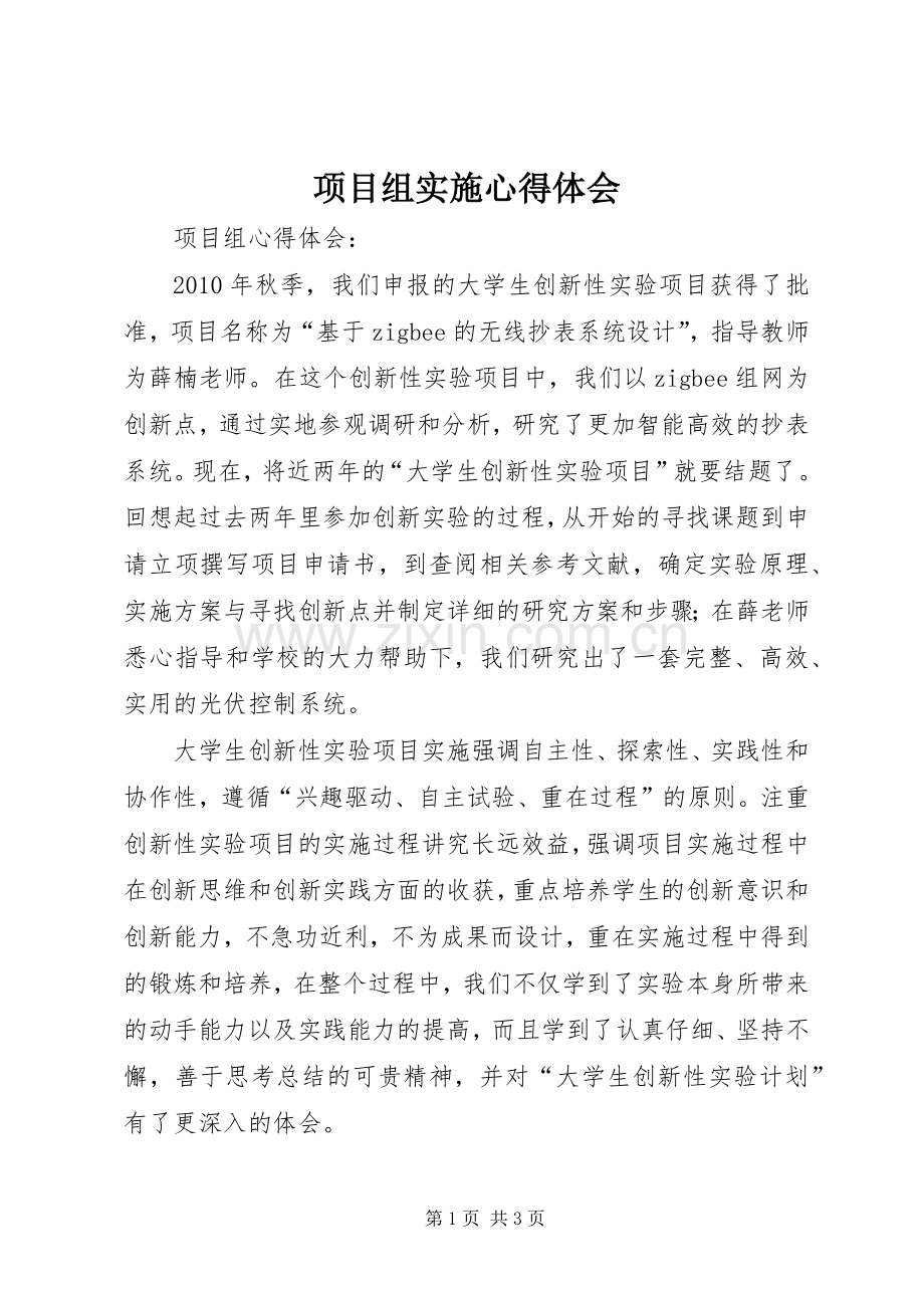 项目组实施心得体会.docx_第1页