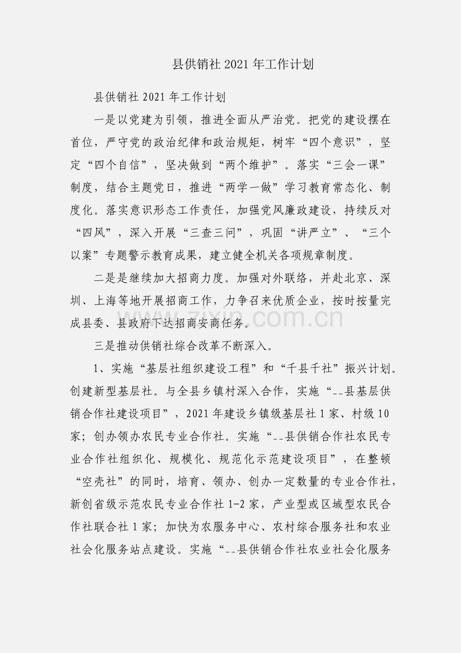 县供销社2021年工作计划.docx_第1页