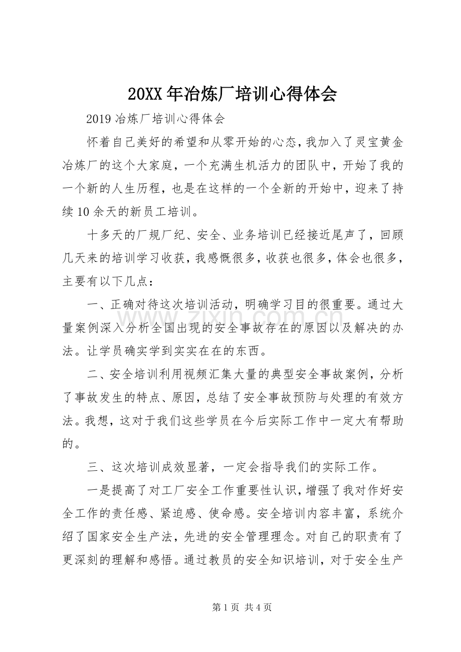 20XX年冶炼厂培训心得体会.docx_第1页