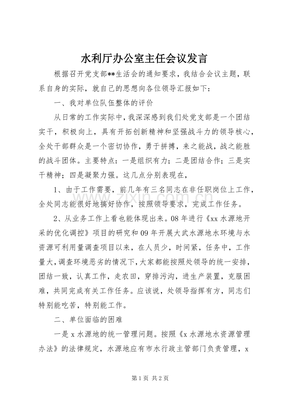 水利厅办公室主任会议发言.docx_第1页