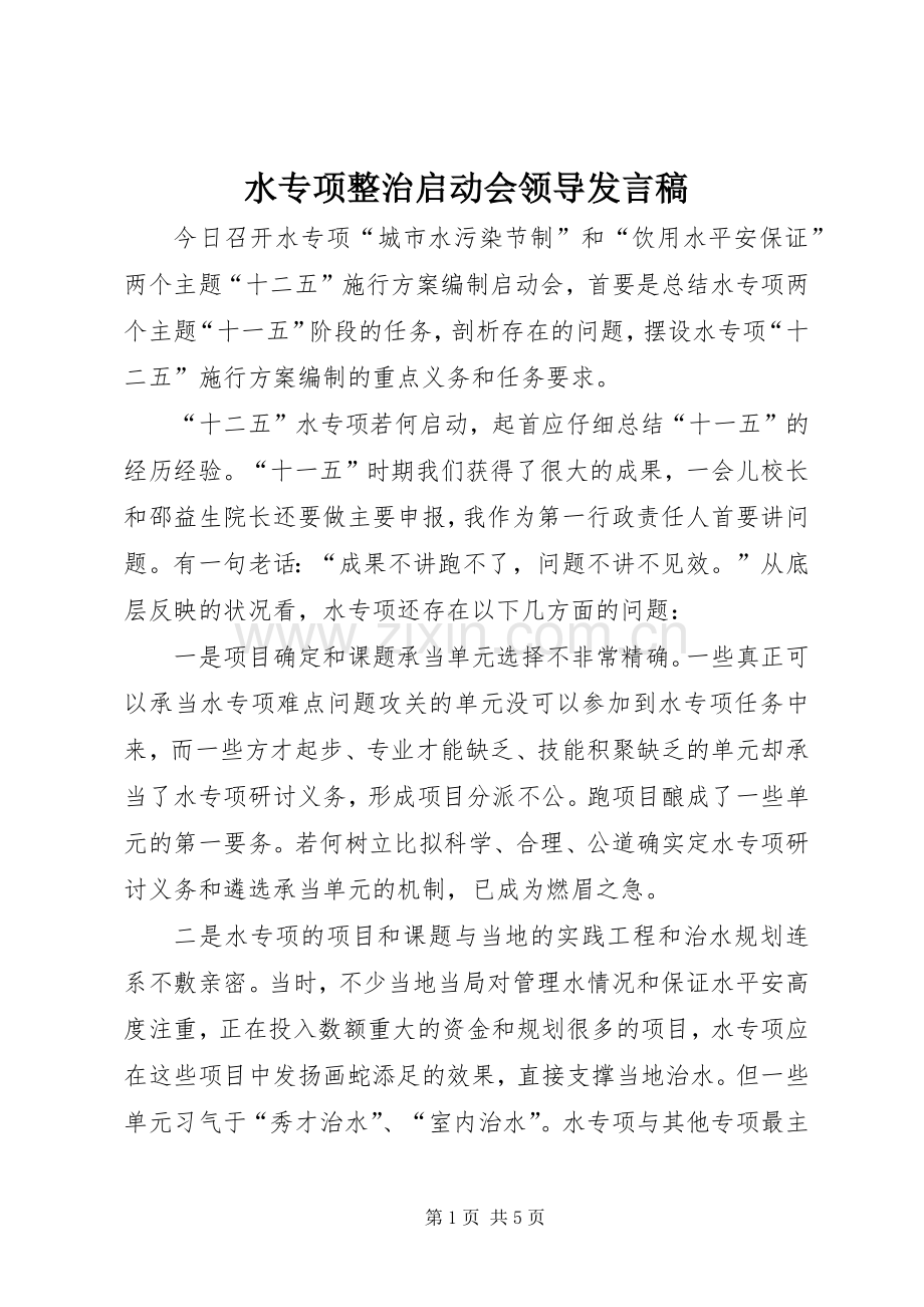 水专项整治启动会领导发言稿.docx_第1页