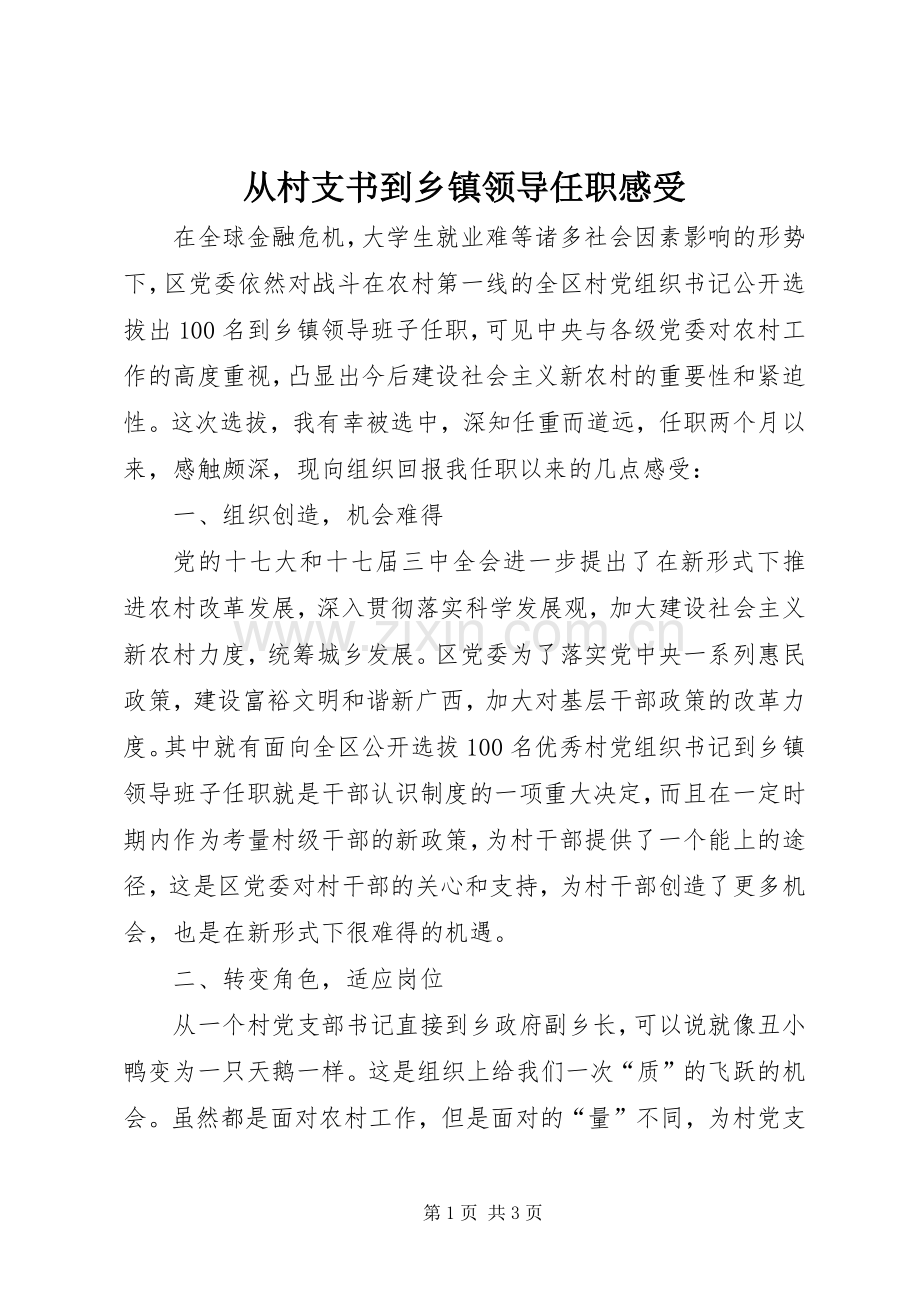 从村支书到乡镇领导任职感受.docx_第1页