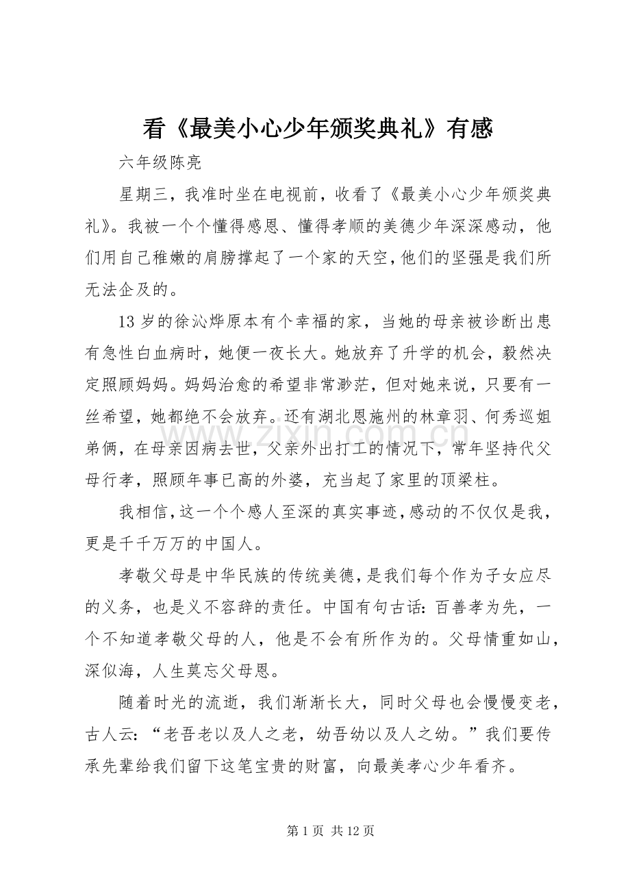 看《最美小心少年颁奖典礼》有感.docx_第1页