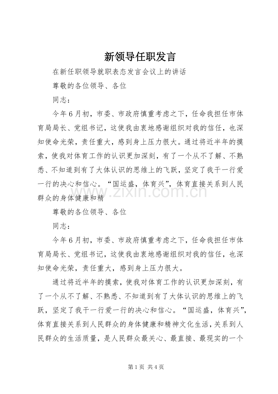 新领导任职发言.docx_第1页