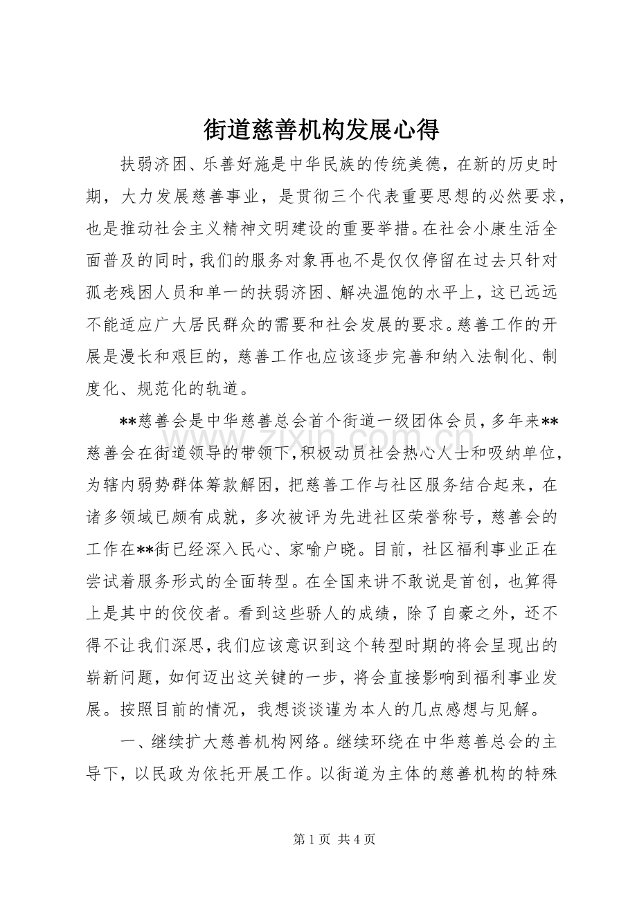 街道慈善机构发展心得.docx_第1页