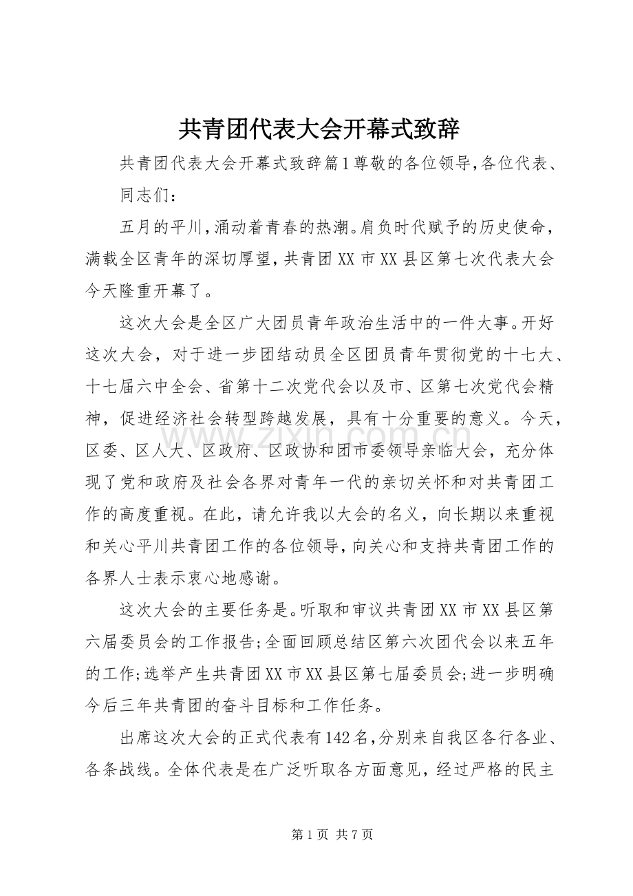 共青团代表大会开幕式致辞.docx_第1页