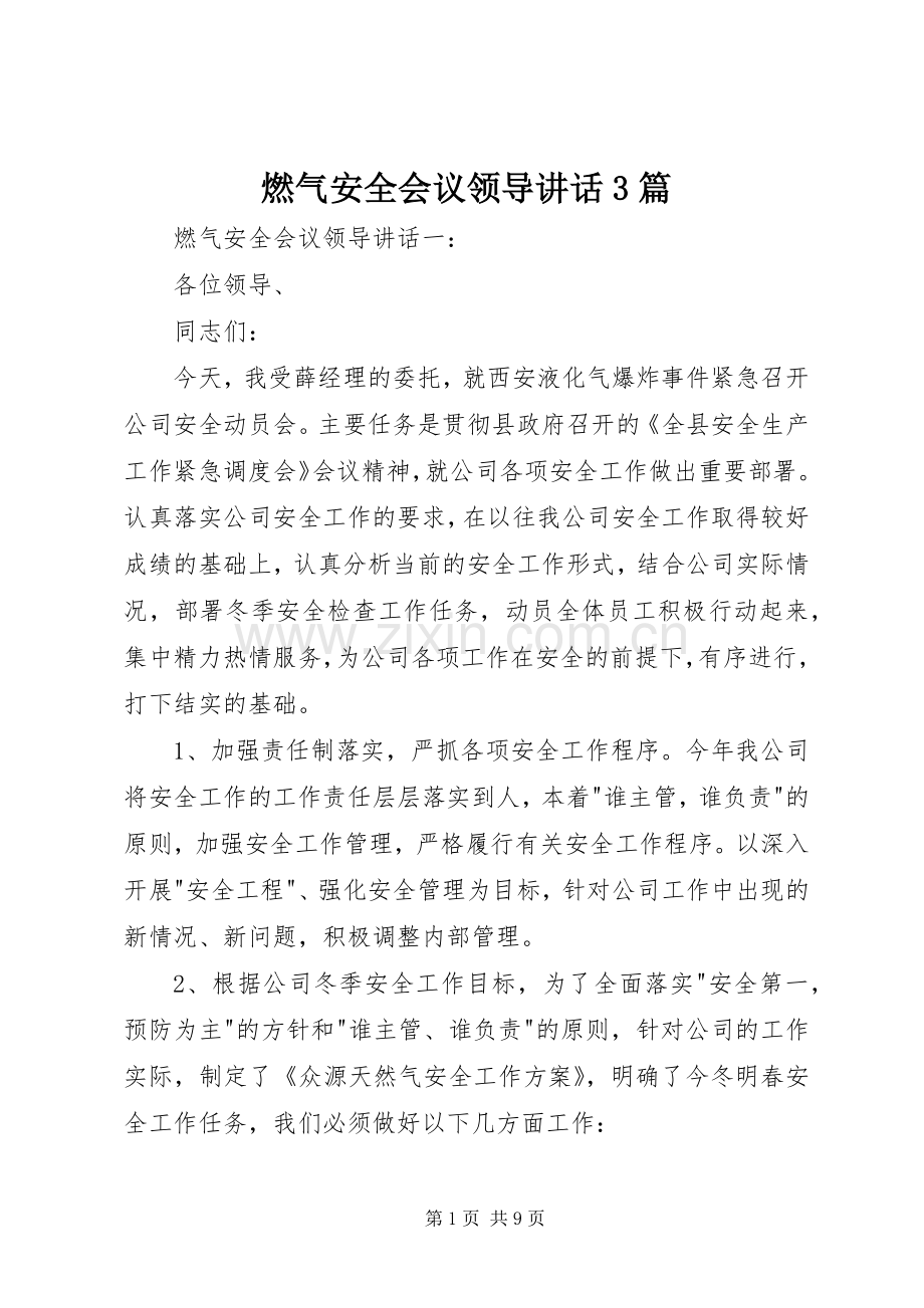 燃气安全会议领导讲话3篇.docx_第1页