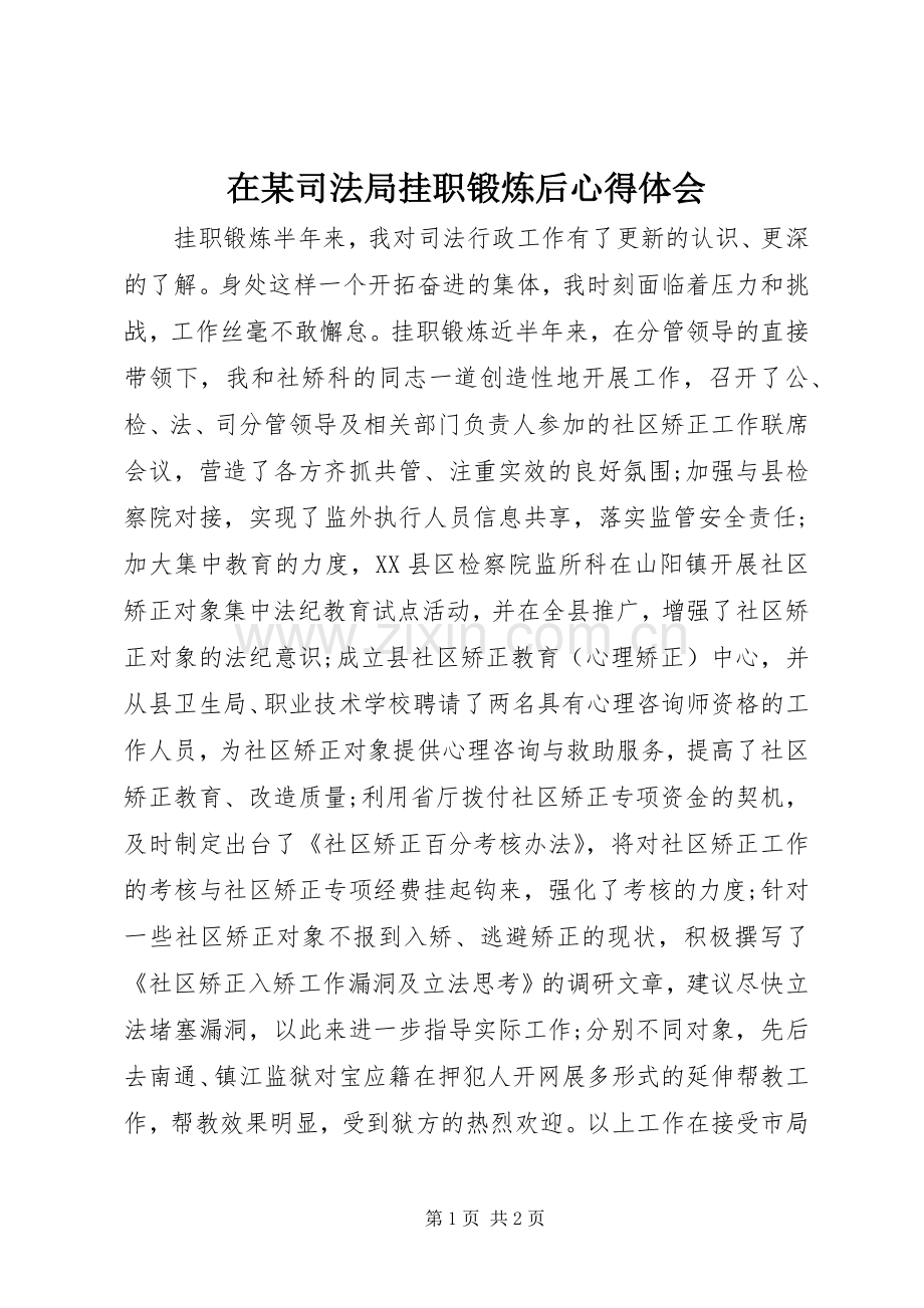 在某司法局挂职锻炼后心得体会.docx_第1页