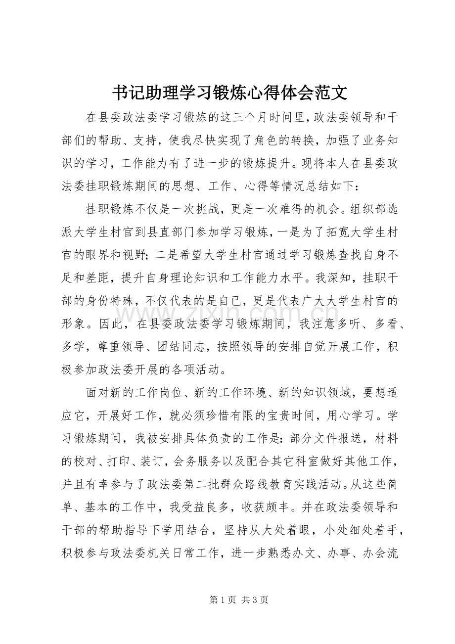 书记助理学习锻炼心得体会范文.docx_第1页