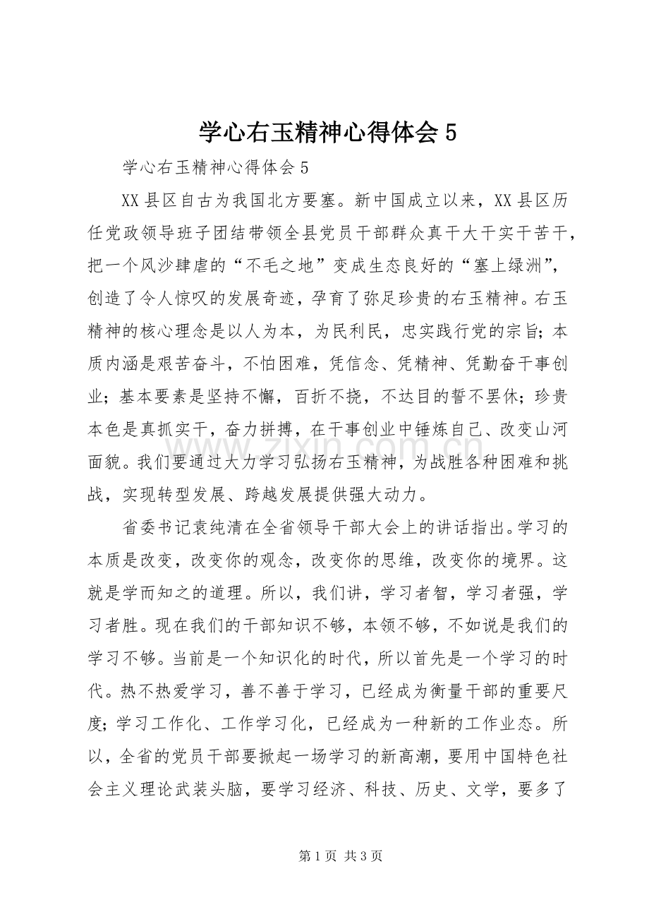 学心右玉精神心得体会5.docx_第1页