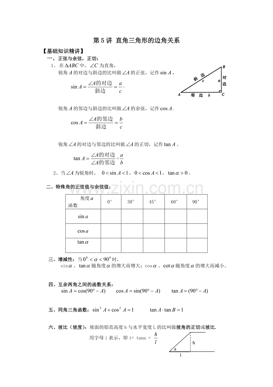 第5讲 直角三角形的边角关系.doc_第1页