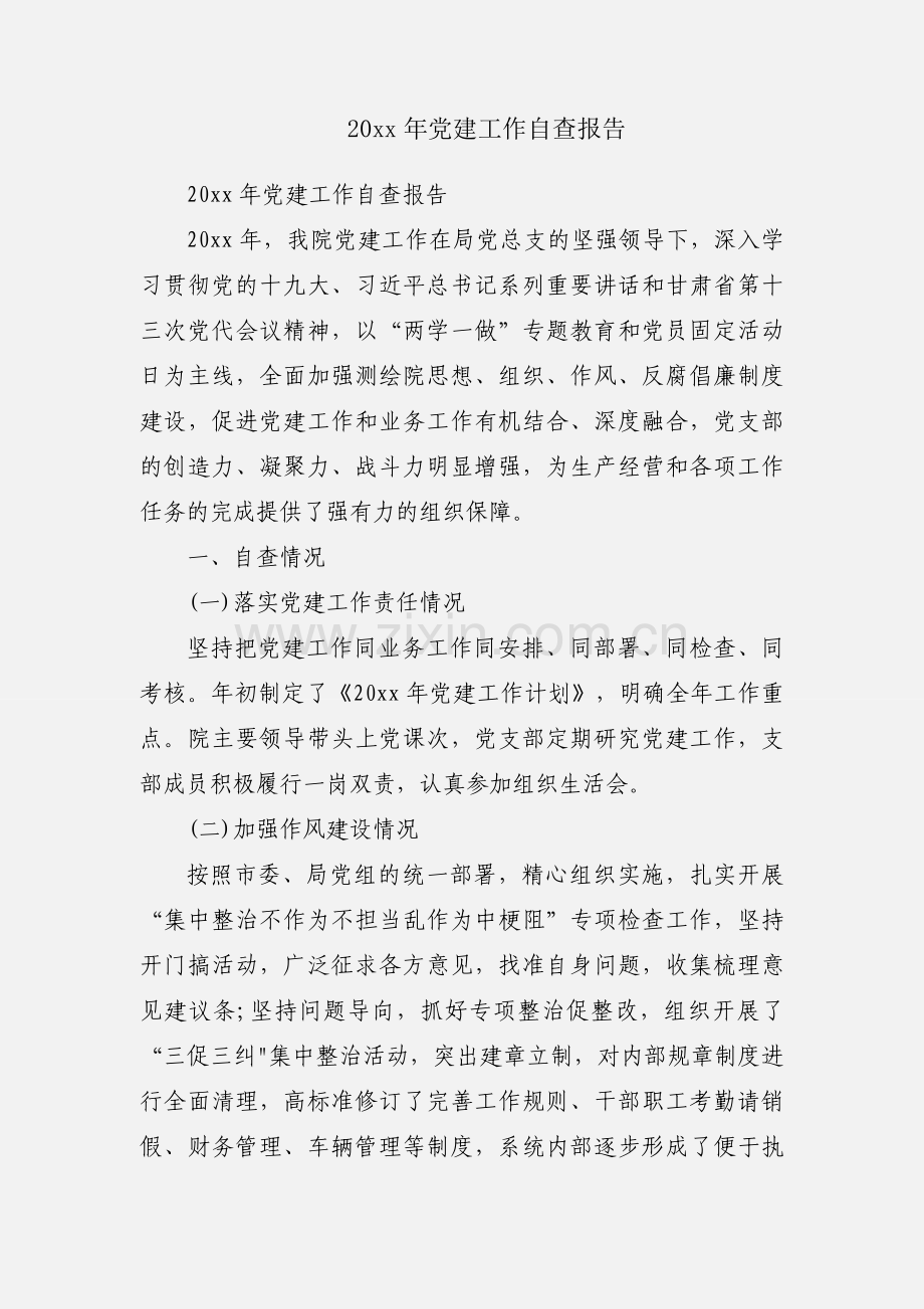 20xx年党建工作自查报告.docx_第1页