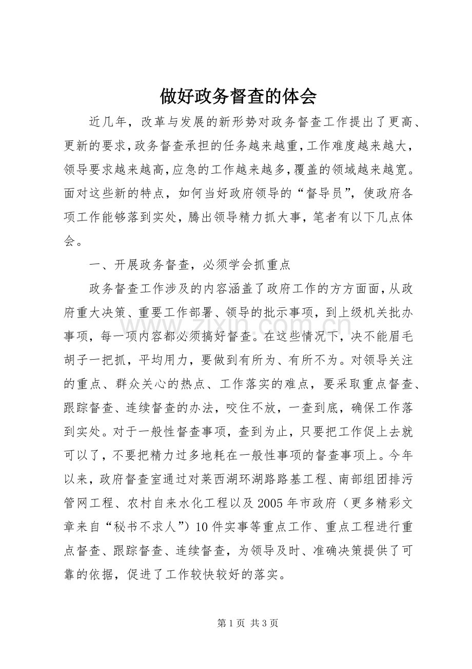 做好政务督查的体会.docx_第1页