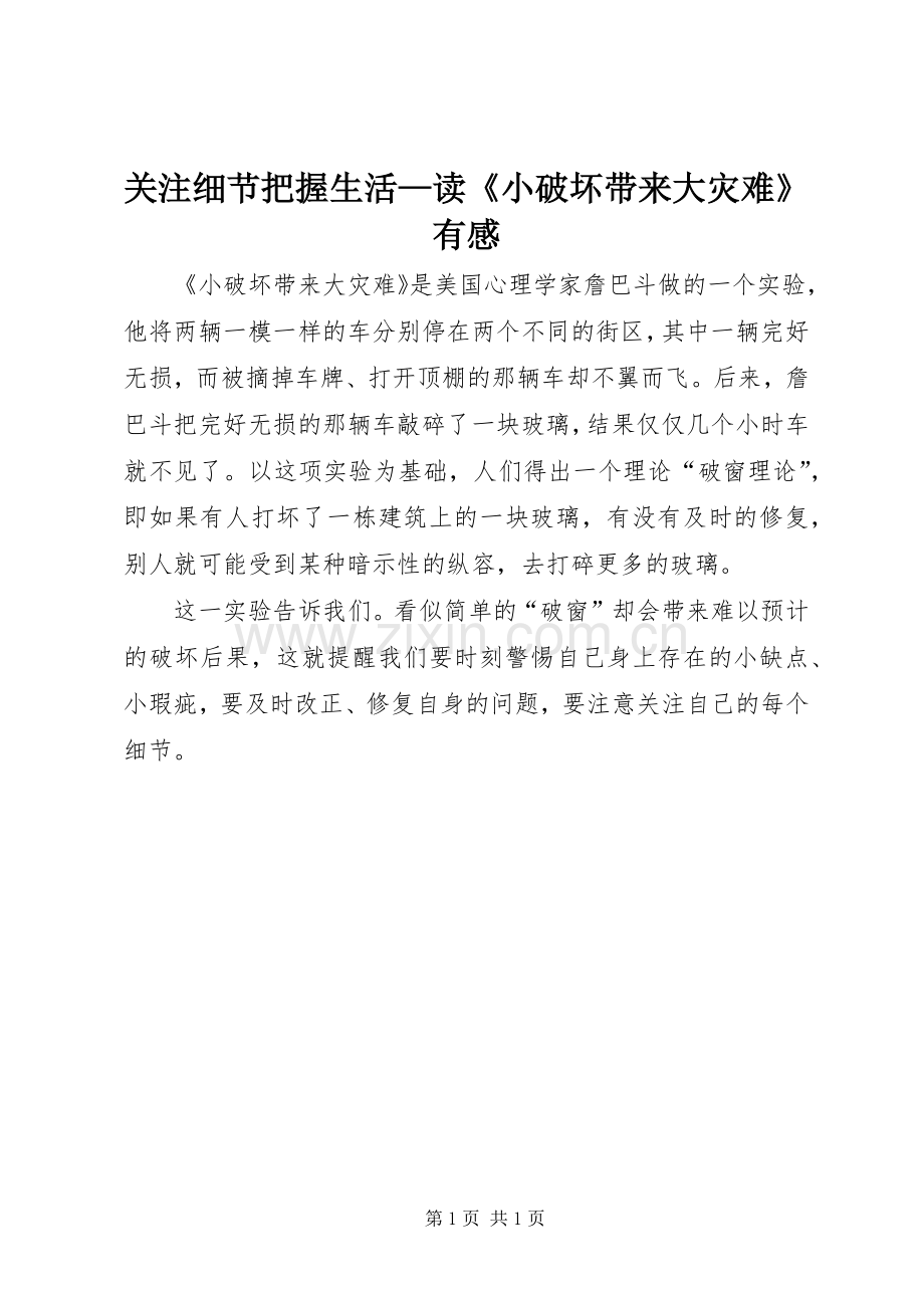 关注细节把握生活—读《小破坏带来大灾难》有感.docx_第1页