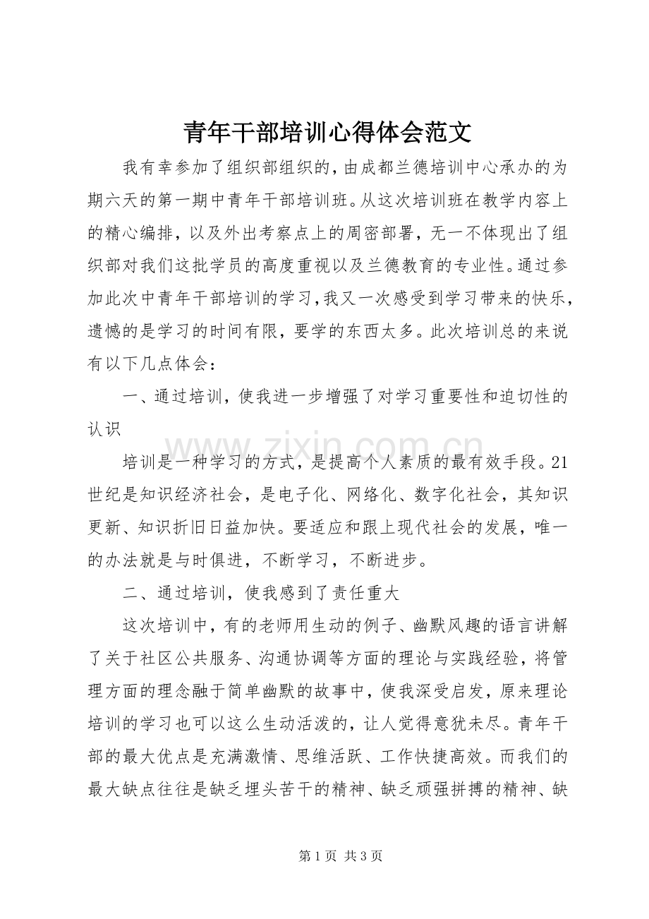青年干部培训心得体会范文.docx_第1页