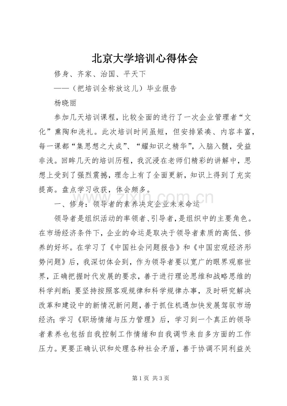 北京大学培训心得体会.docx_第1页