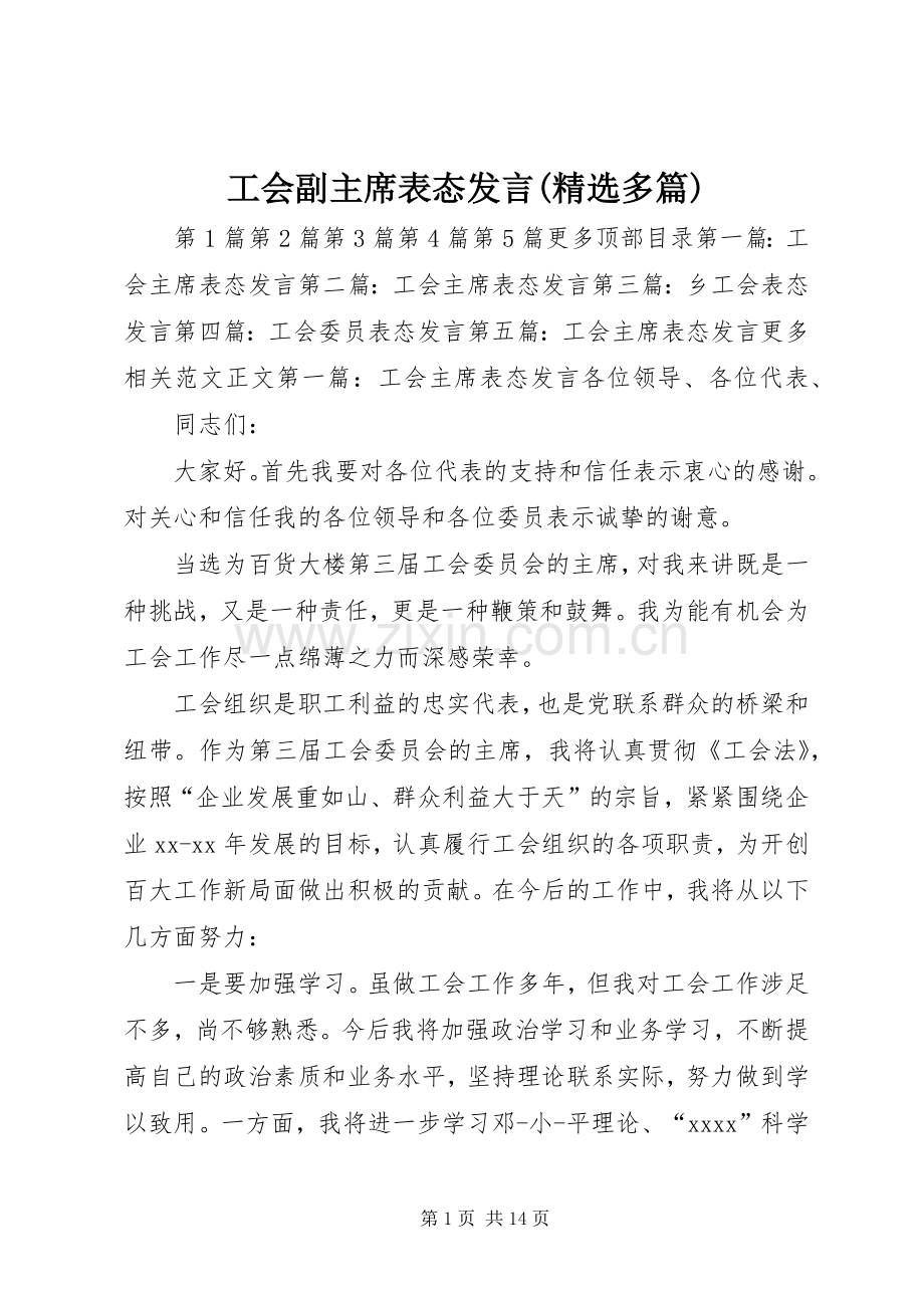 工会副主席表态发言(多篇).docx_第1页