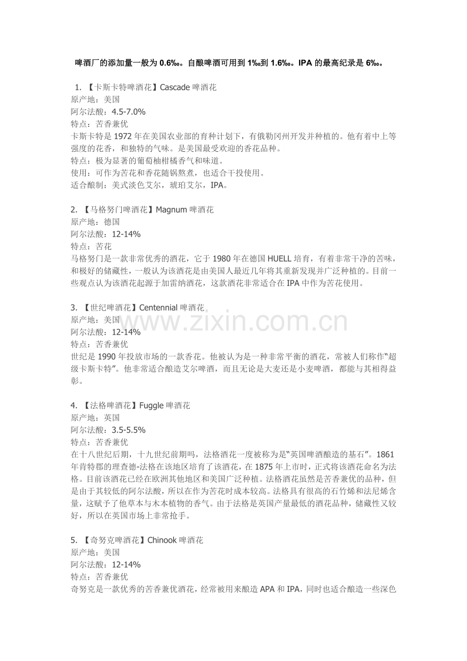 常用啤酒花名称及其功能简介.doc_第1页