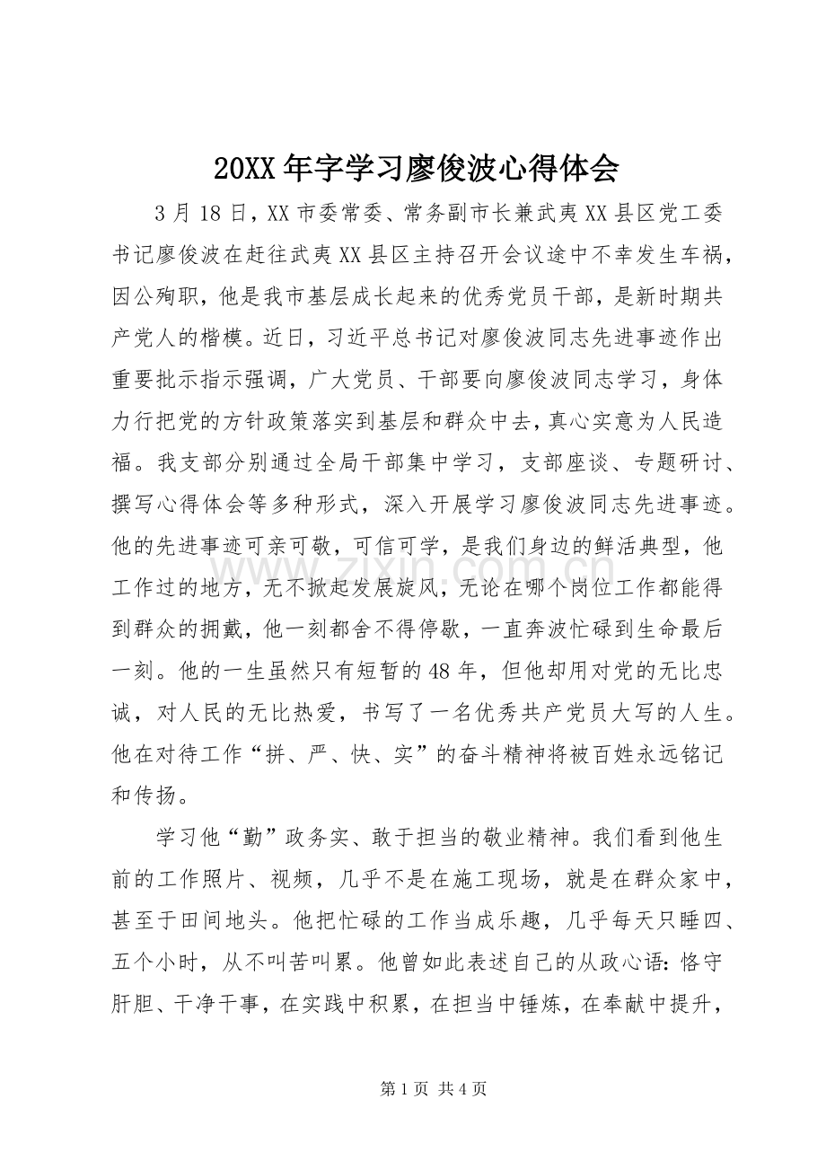 20XX年字学习廖俊波心得体会.docx_第1页