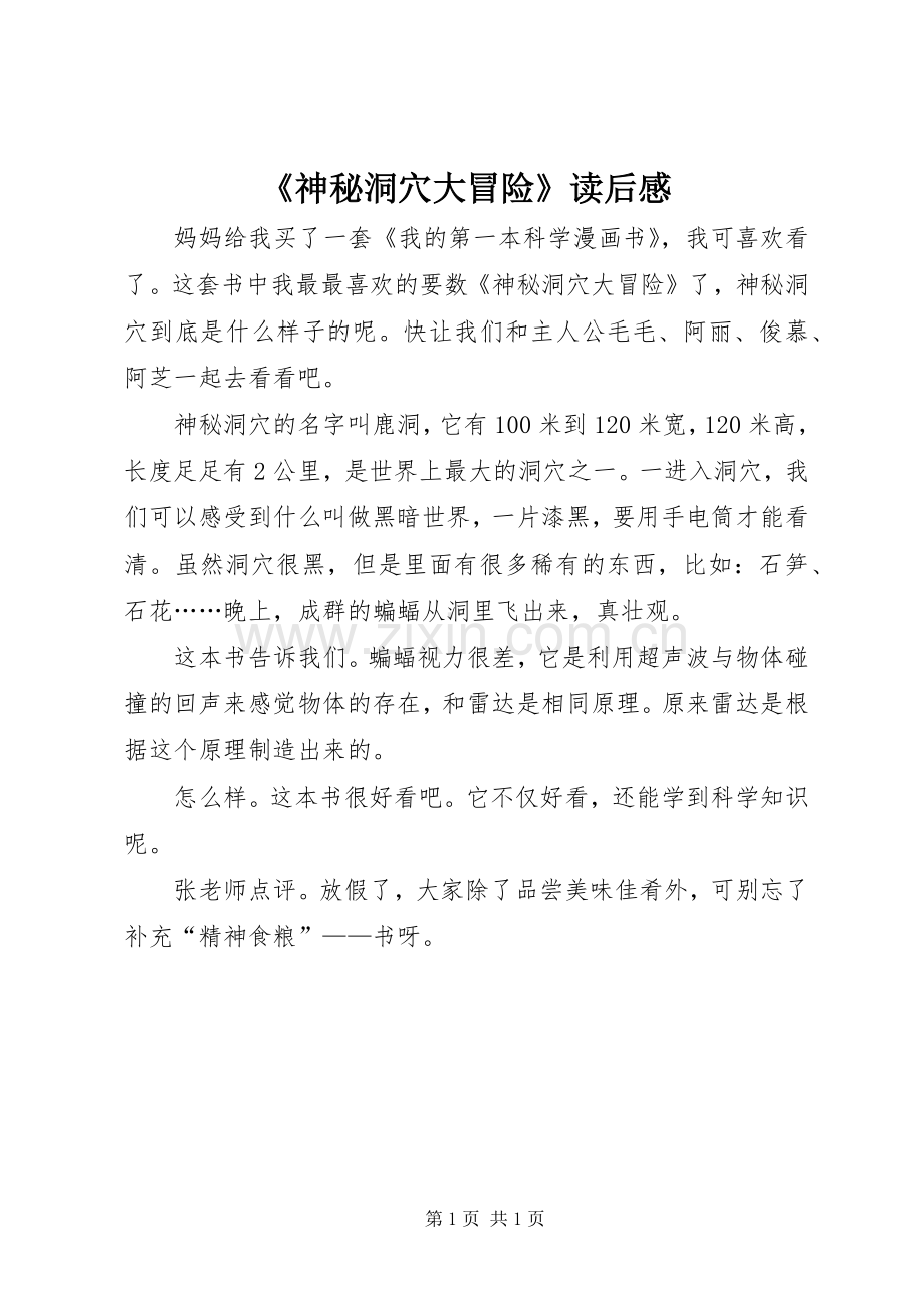 《神秘洞穴大冒险》读后感.docx_第1页