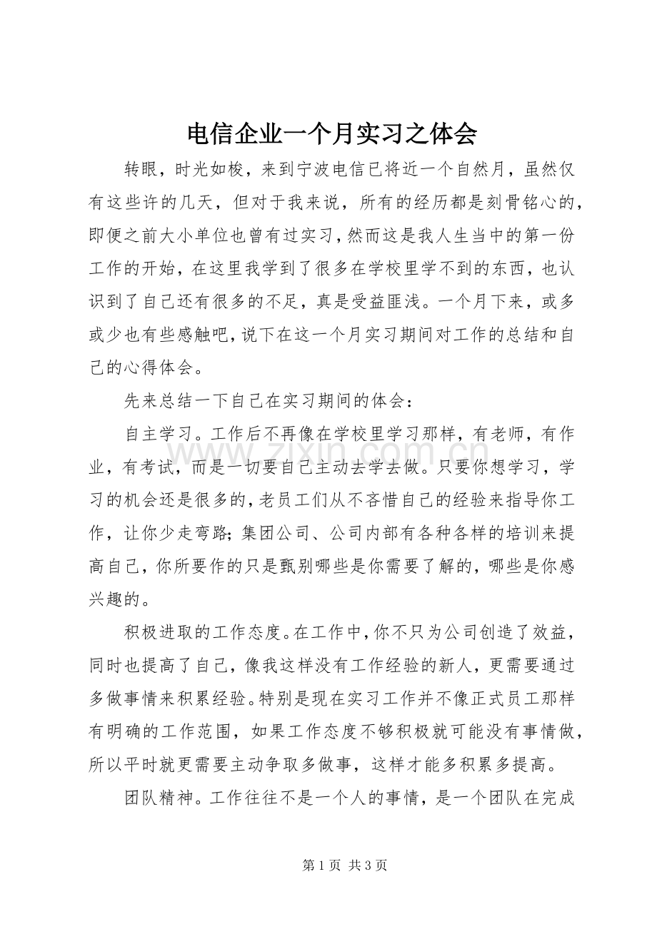 电信企业一个月实习之体会.docx_第1页