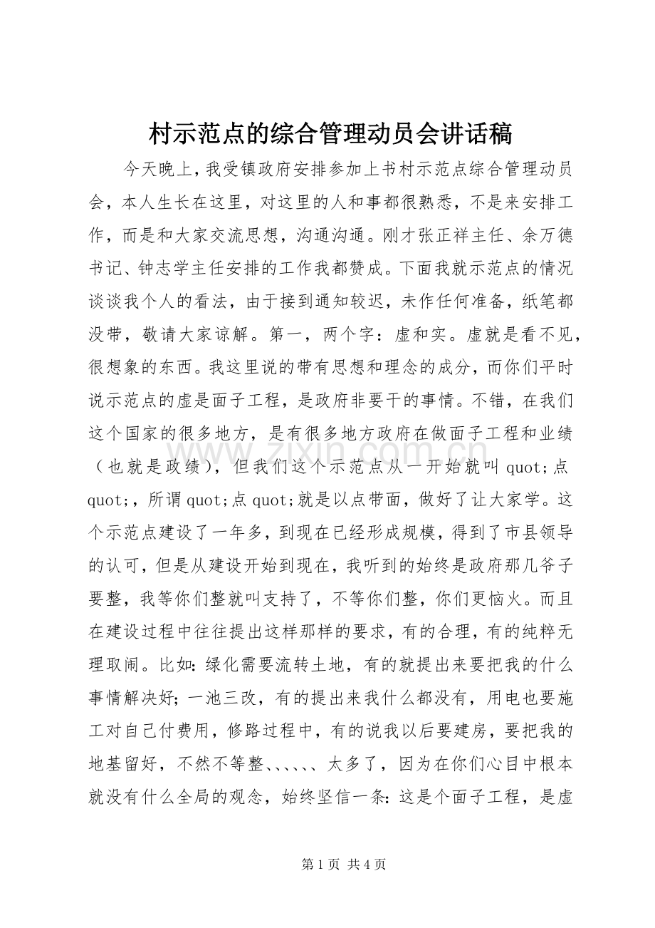 村示范点的综合管理动员会讲话稿.docx_第1页