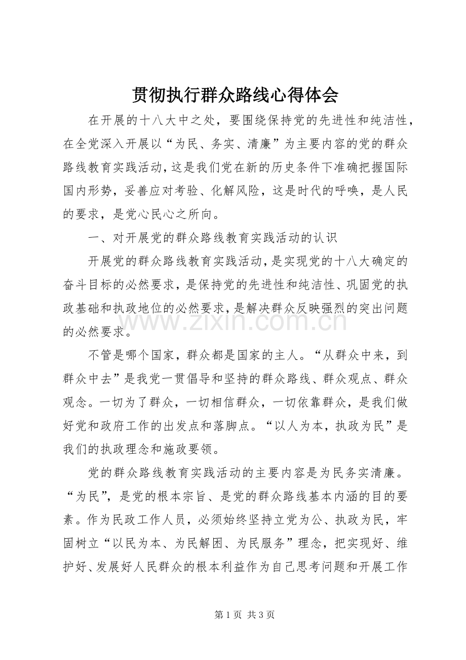 贯彻执行群众路线心得体会.docx_第1页