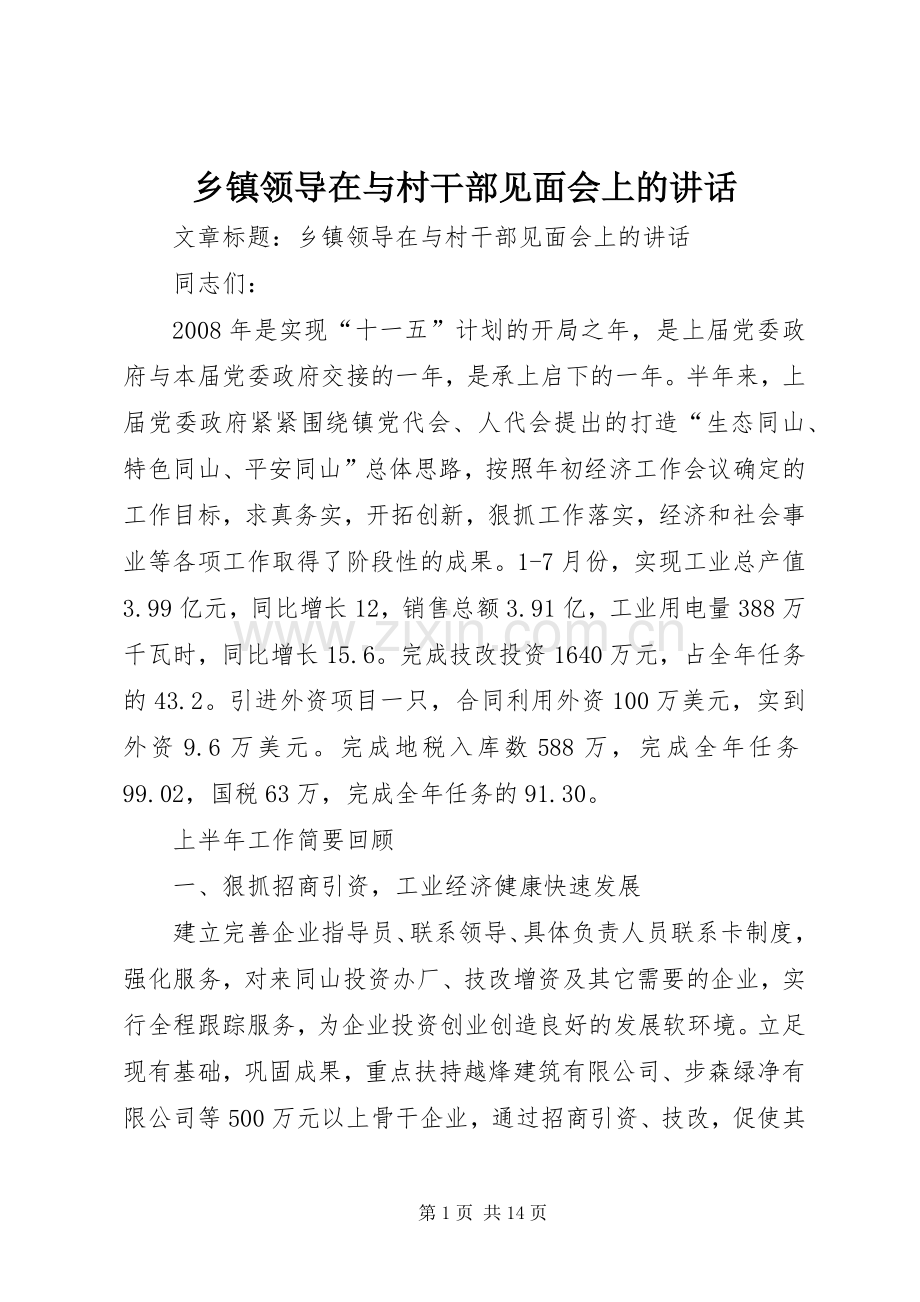 乡镇领导在与村干部见面会上的讲话.docx_第1页