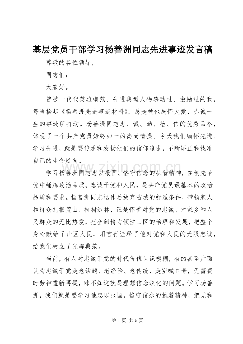 基层党员干部学习杨善洲同志先进事迹发言稿.docx_第1页