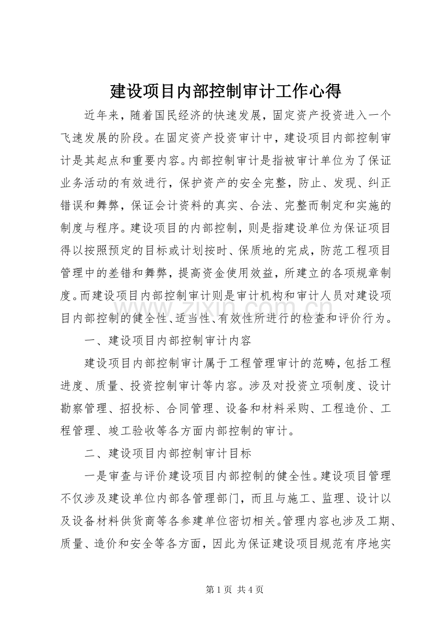 建设项目内部控制审计工作心得.docx_第1页