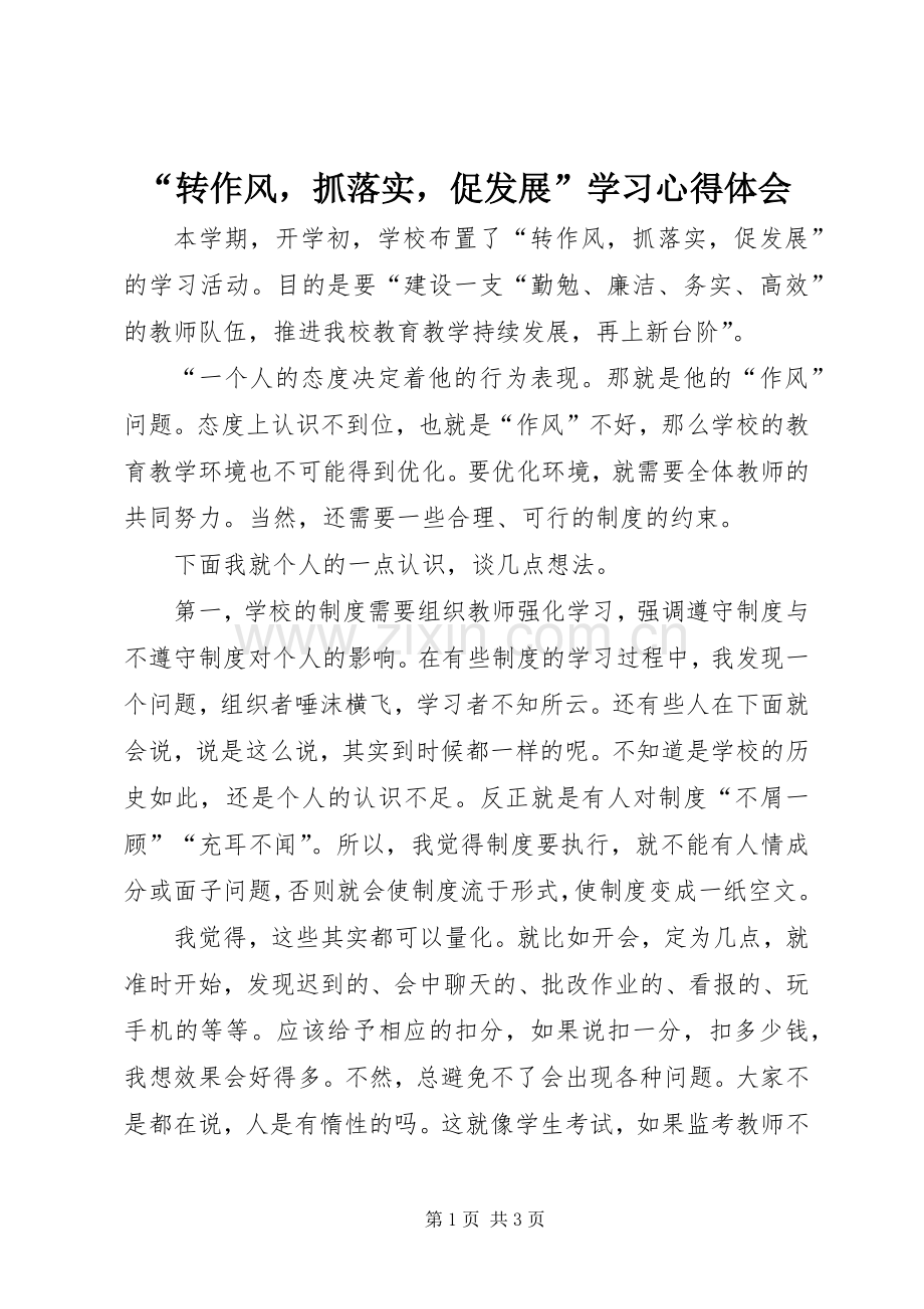 “转作风抓落实促发展”学习心得体会.docx_第1页