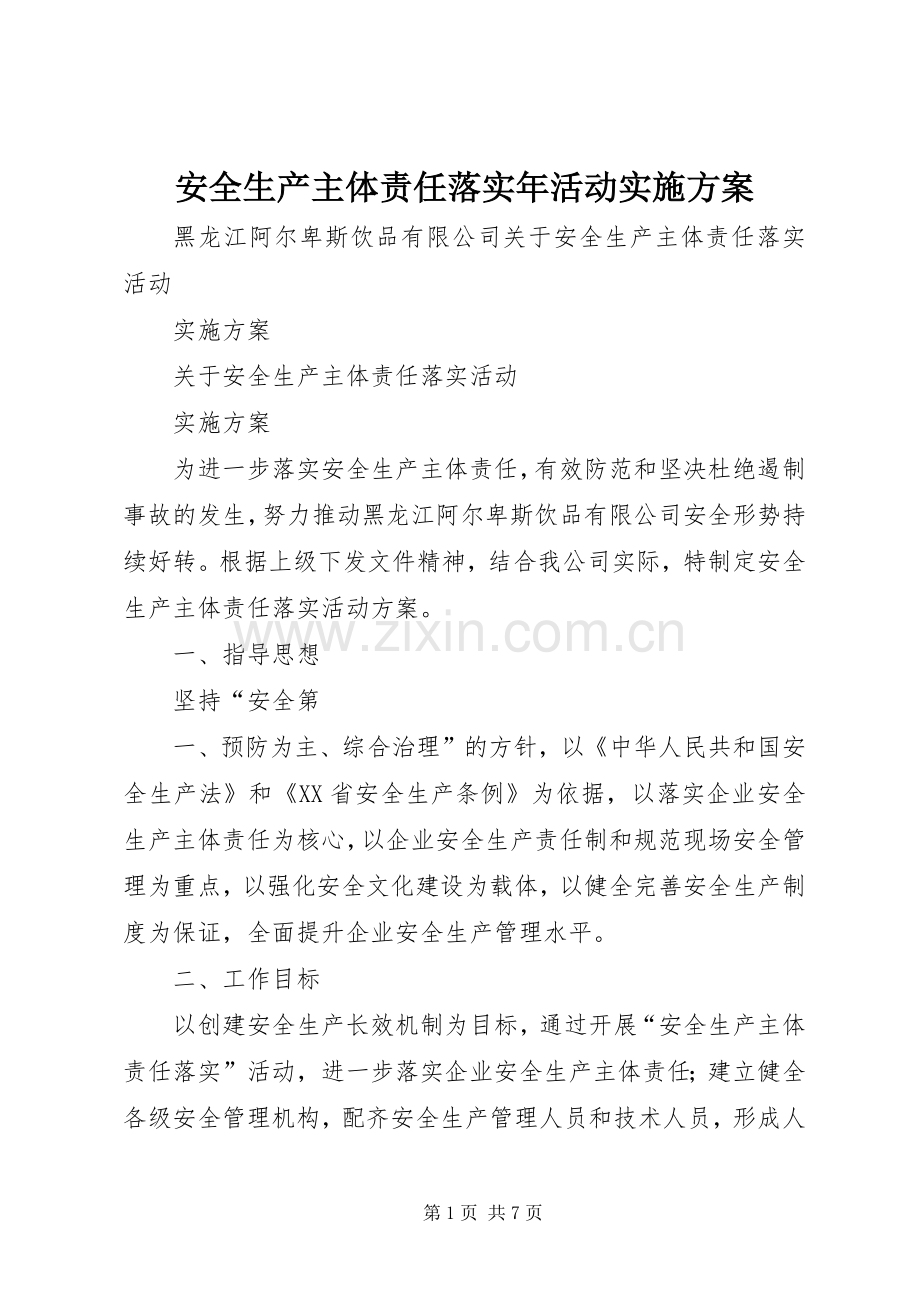 安全生产主体责任落实年活动方案 .docx_第1页
