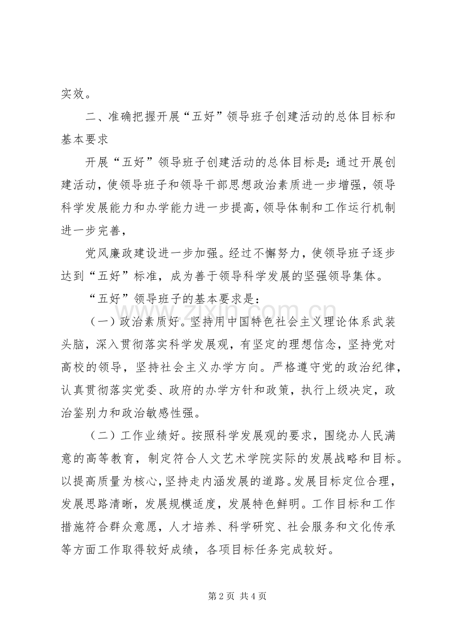 开展五好领导班子创建活动动员讲话.docx_第2页