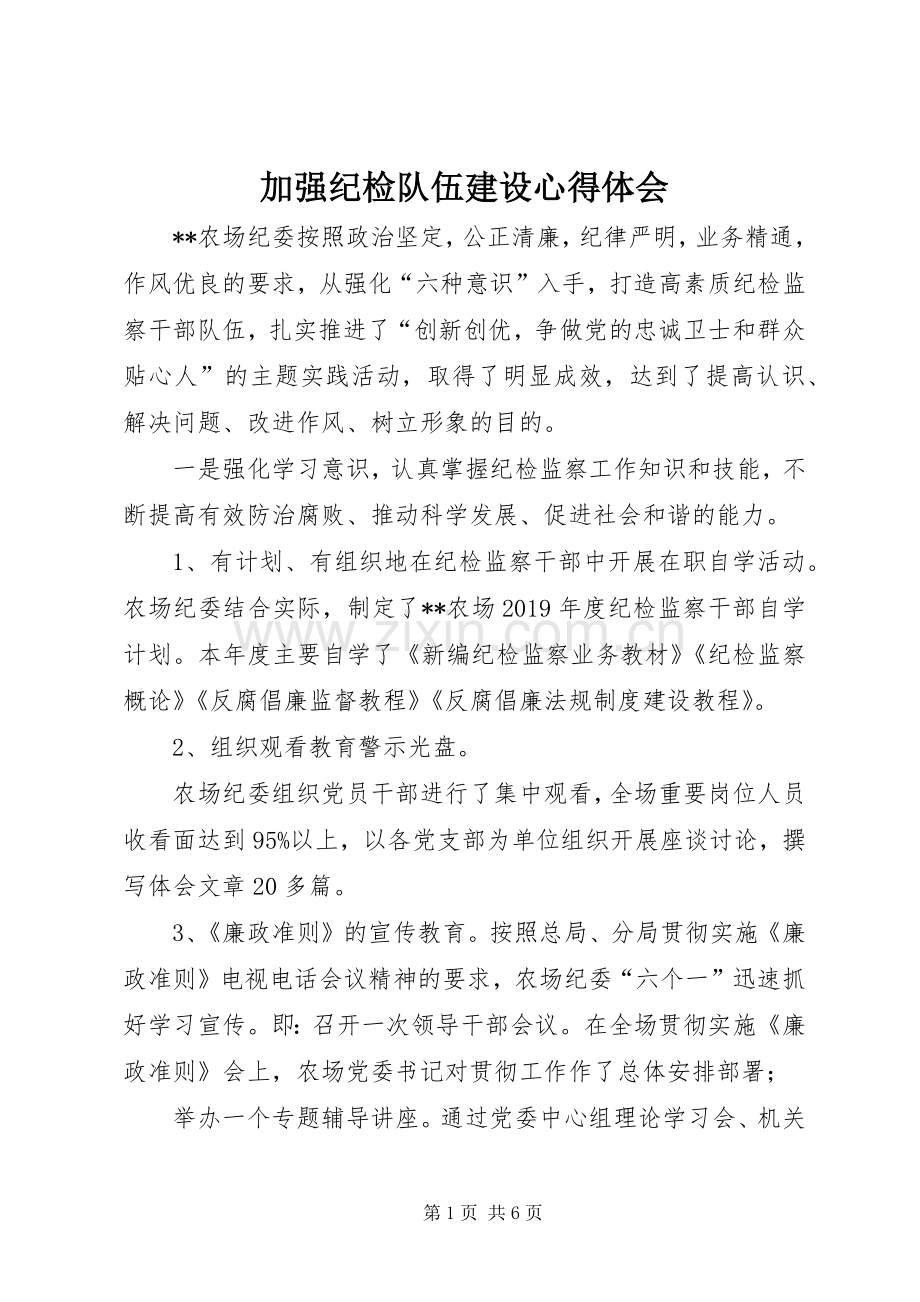 加强纪检队伍建设心得体会.docx_第1页