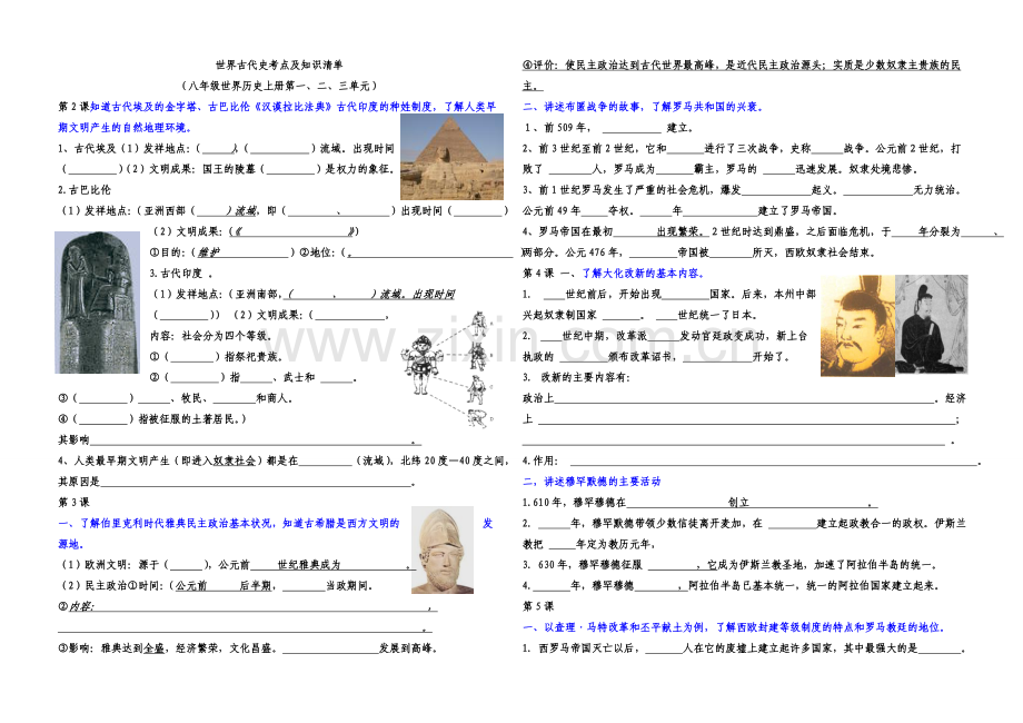 世界古代史考点及知识清单1-4.doc_第1页