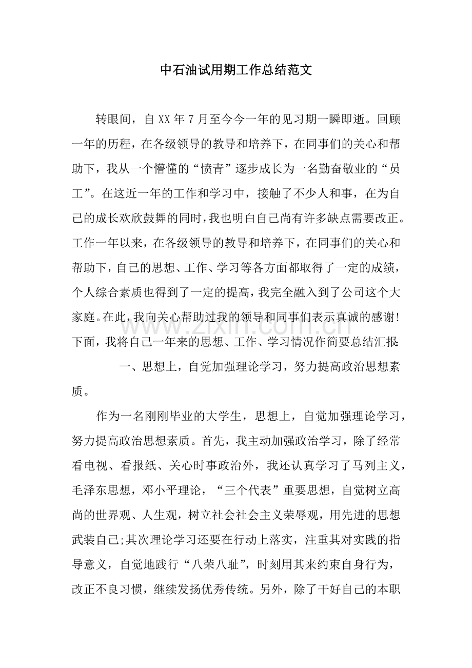 中石油试用期工作总结范文.docx_第1页