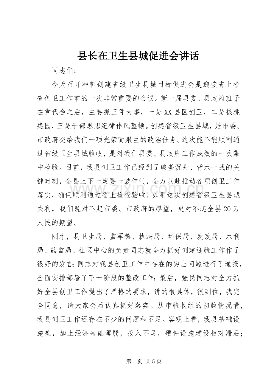 县长在卫生县城促进会讲话.docx_第1页