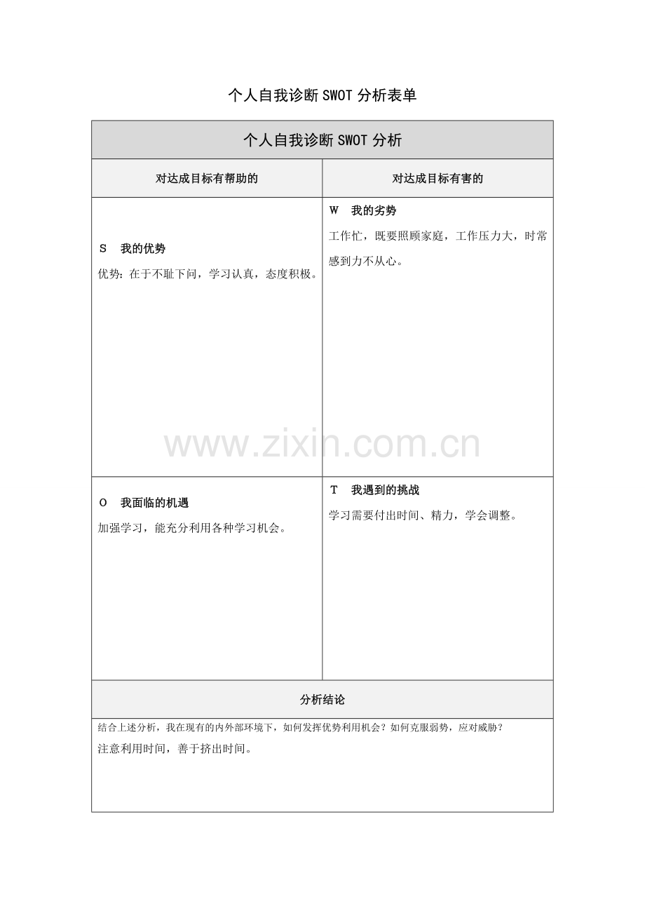 邱少蓉个人自我诊断SWOT分析表.doc_第1页