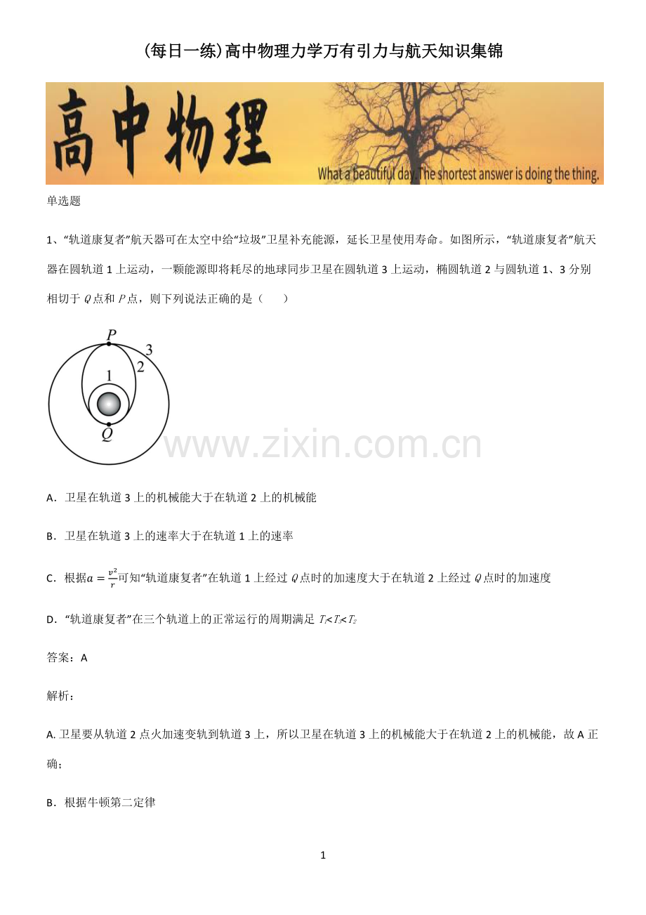 高中物理力学万有引力与航天知识集锦.pdf_第1页