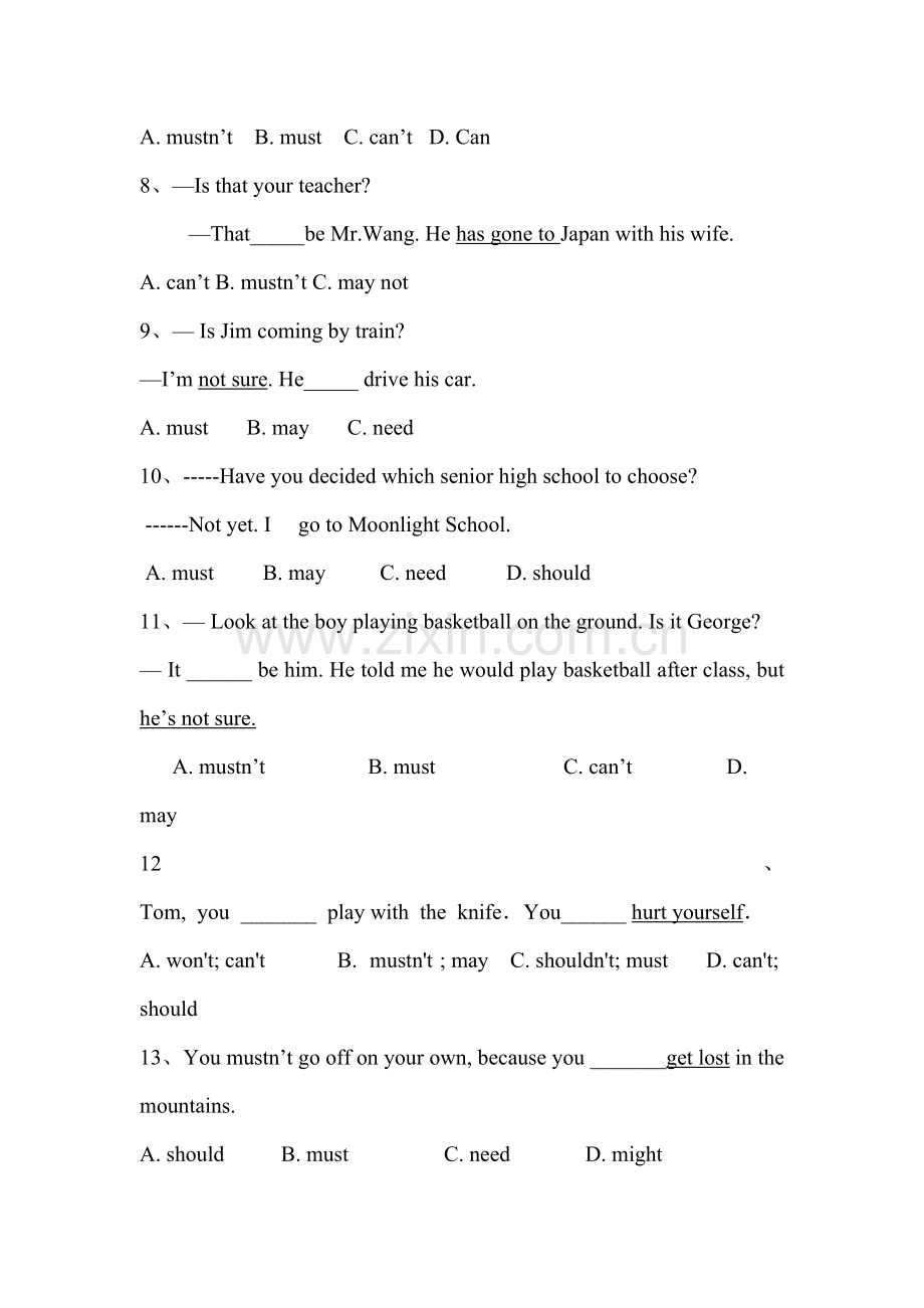 九二情态动词练习.doc_第2页