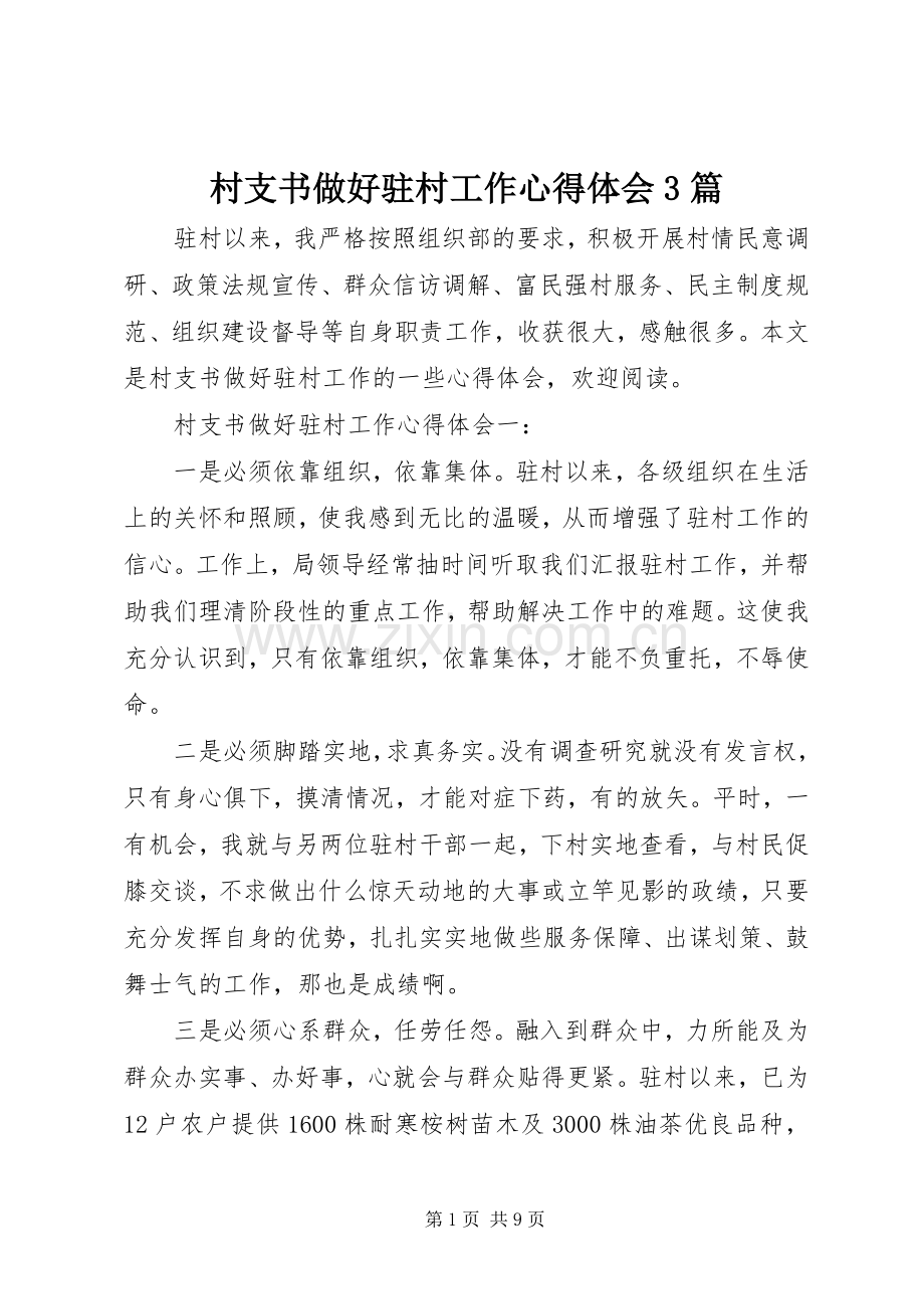 村支书做好驻村工作心得体会3篇.docx_第1页