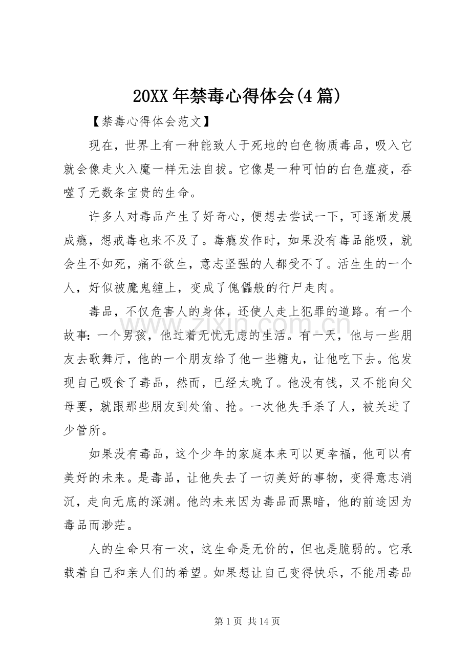 20XX年禁毒心得体会(4篇).docx_第1页