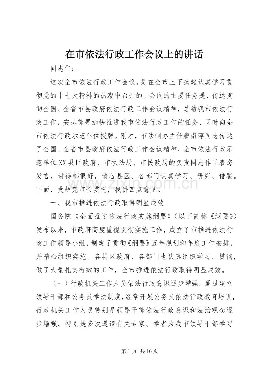 在市依法行政工作会议上的讲话.docx_第1页