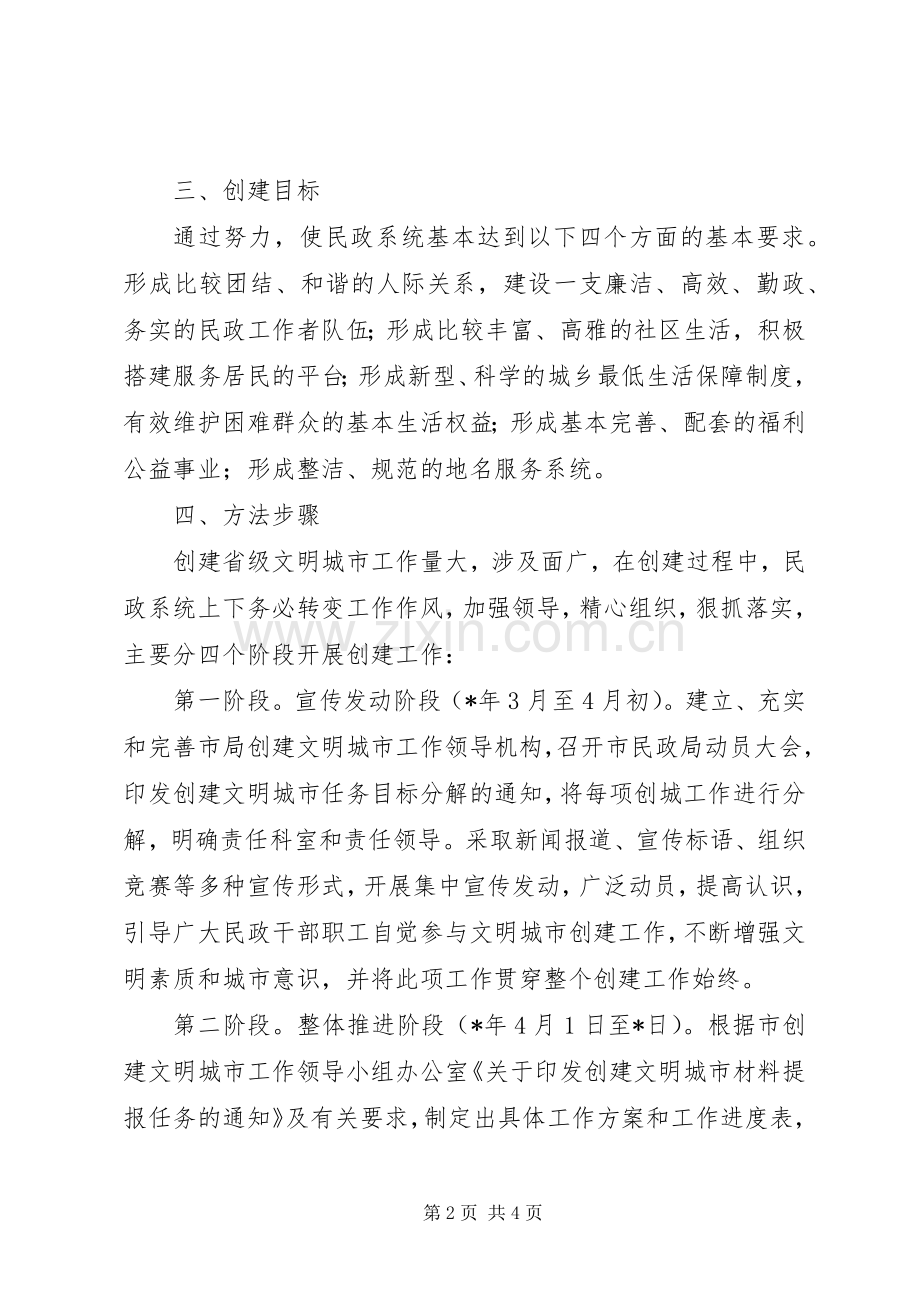 市民政局创建文明城市工作方案 .docx_第2页