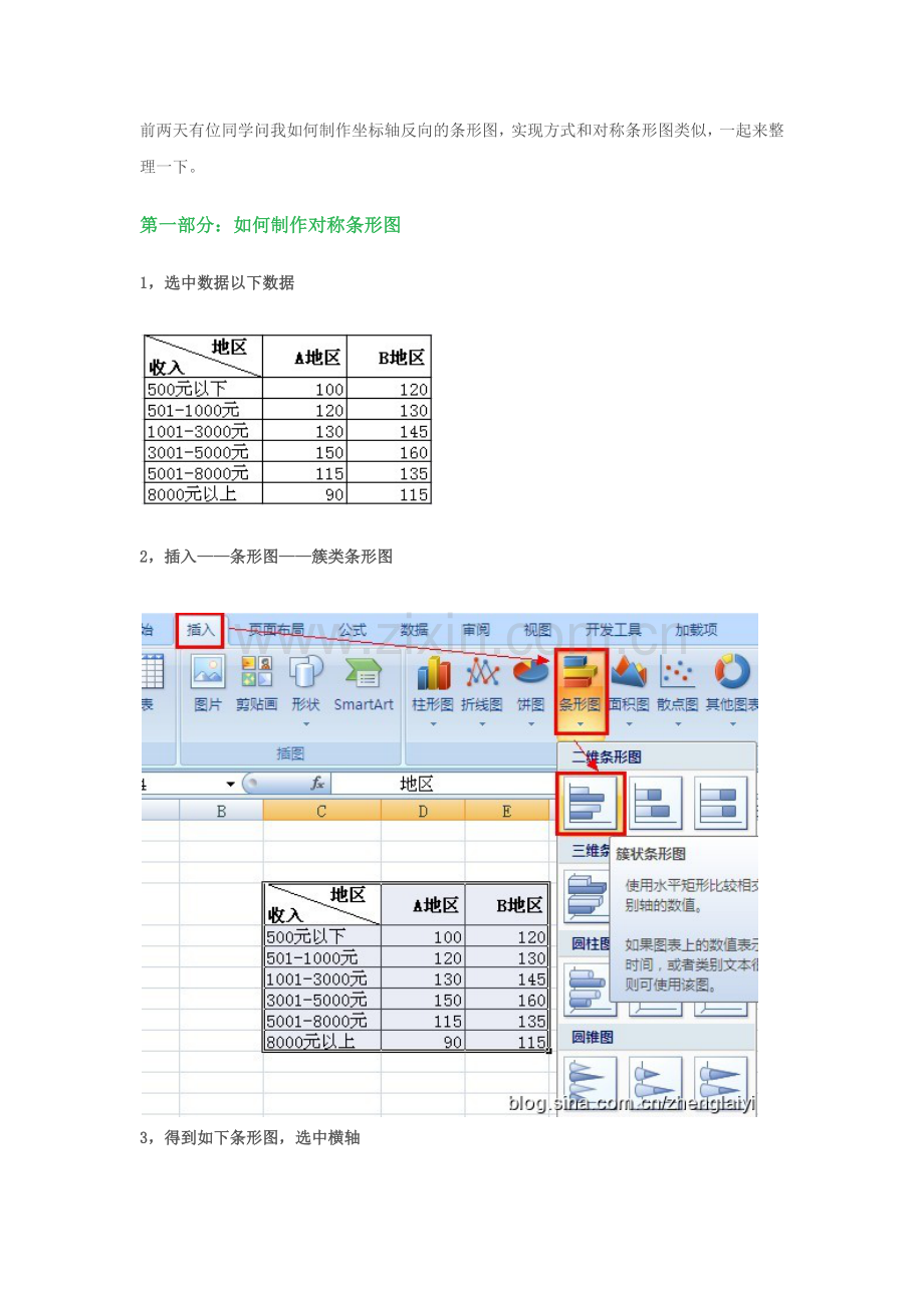 Excel2007中如何制作对称条形图.docx_第1页