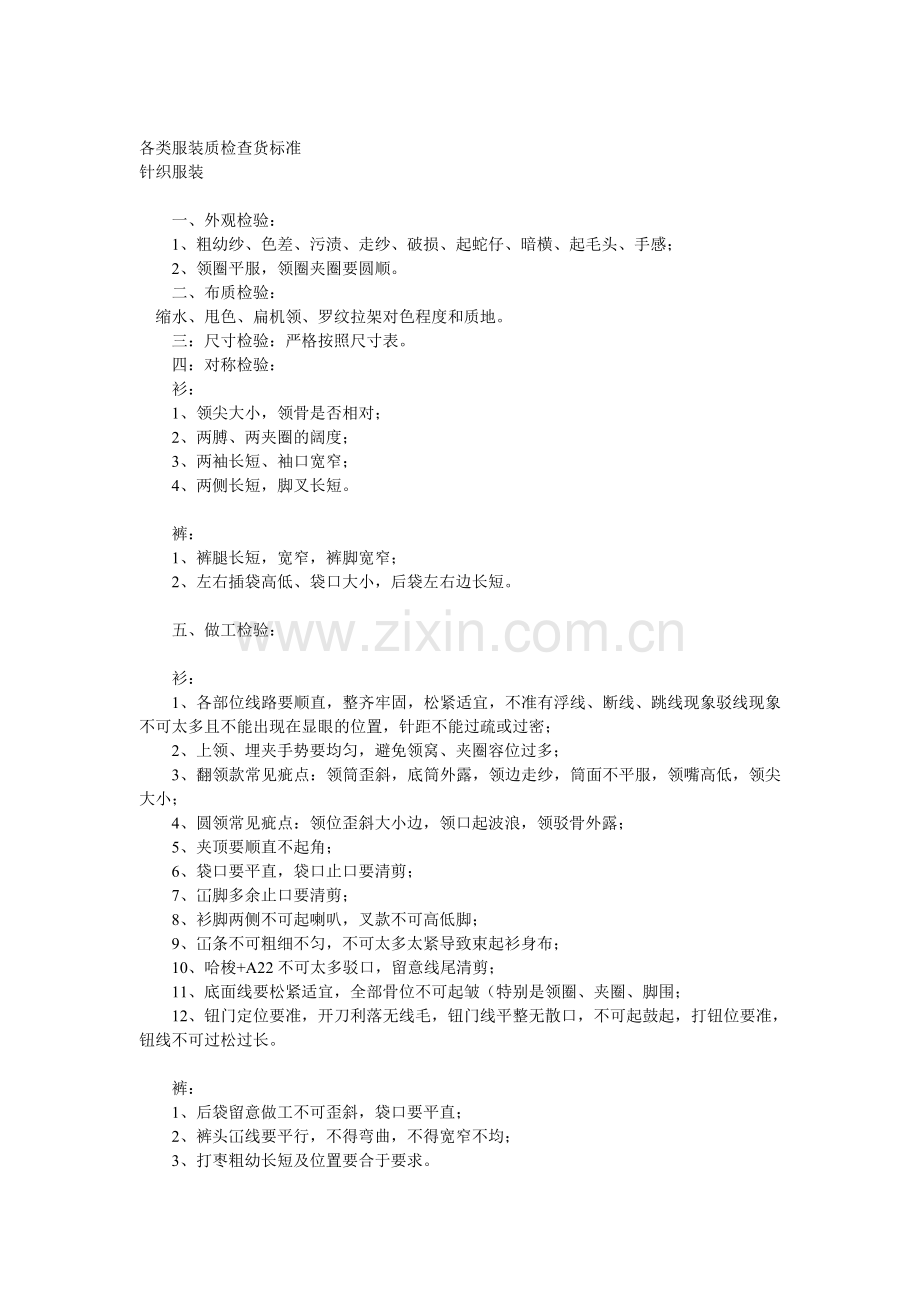 各类服装质检标准.doc_第1页