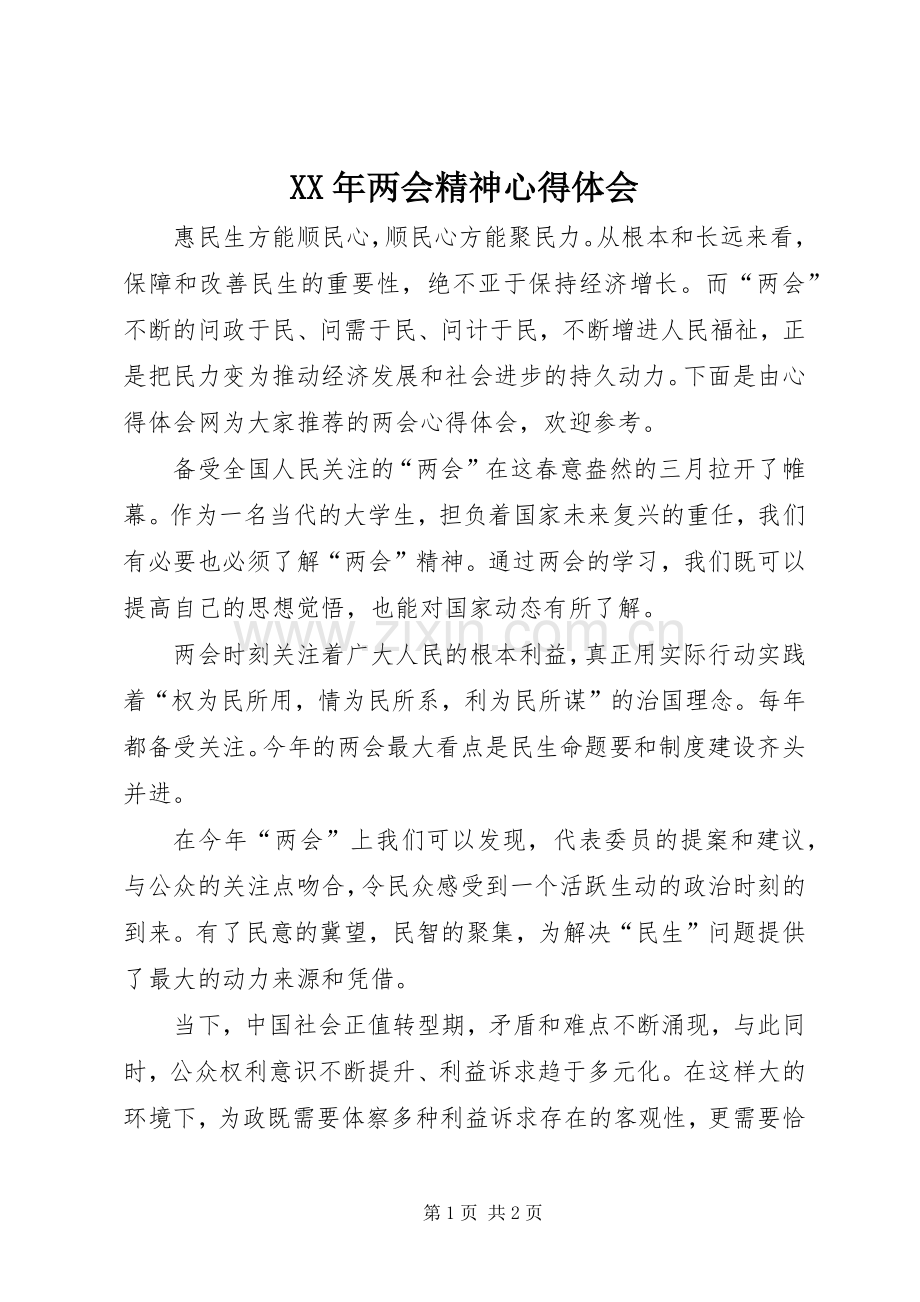 XX年两会精神心得体会.docx_第1页