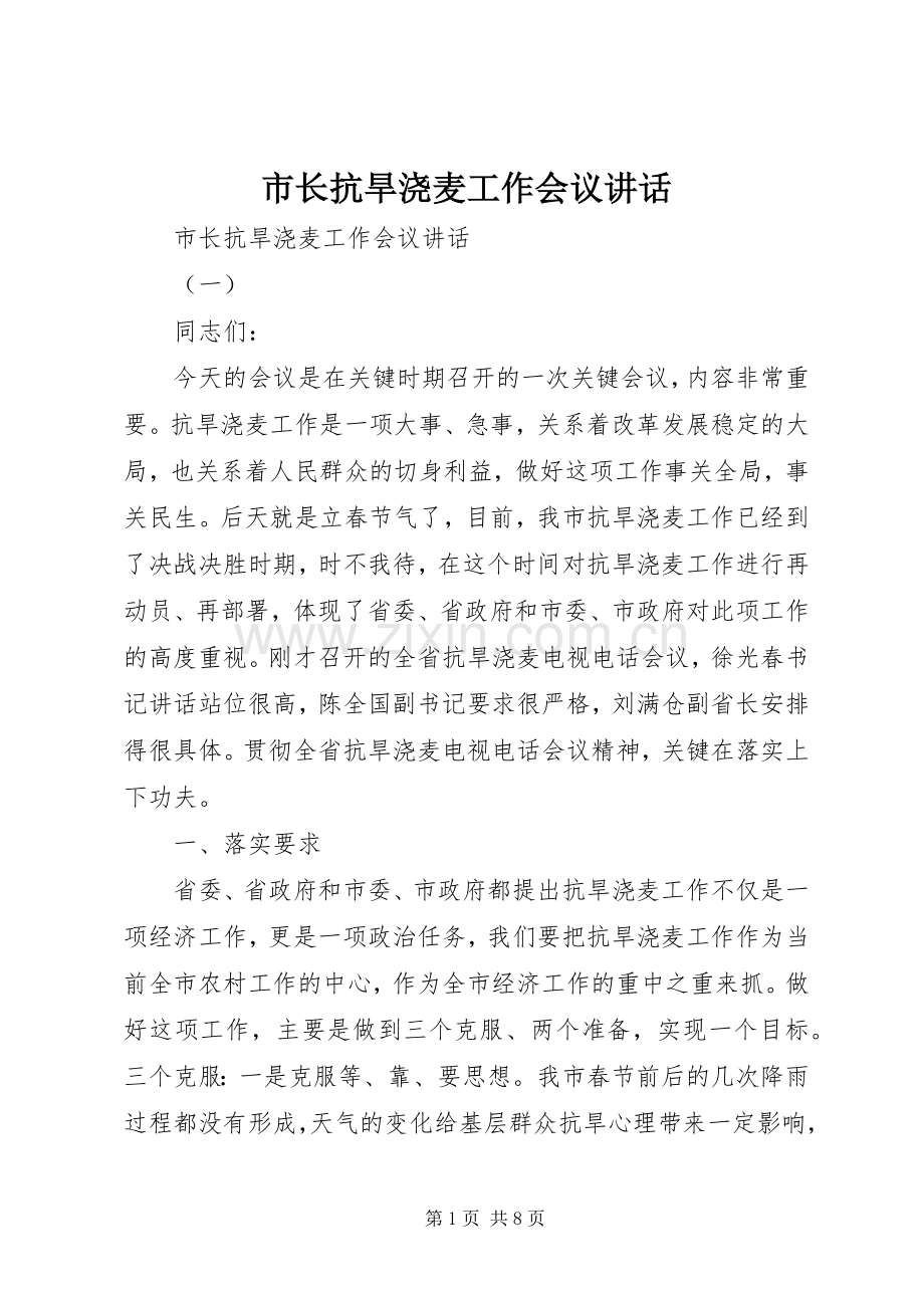 市长抗旱浇麦工作会议讲话.docx_第1页