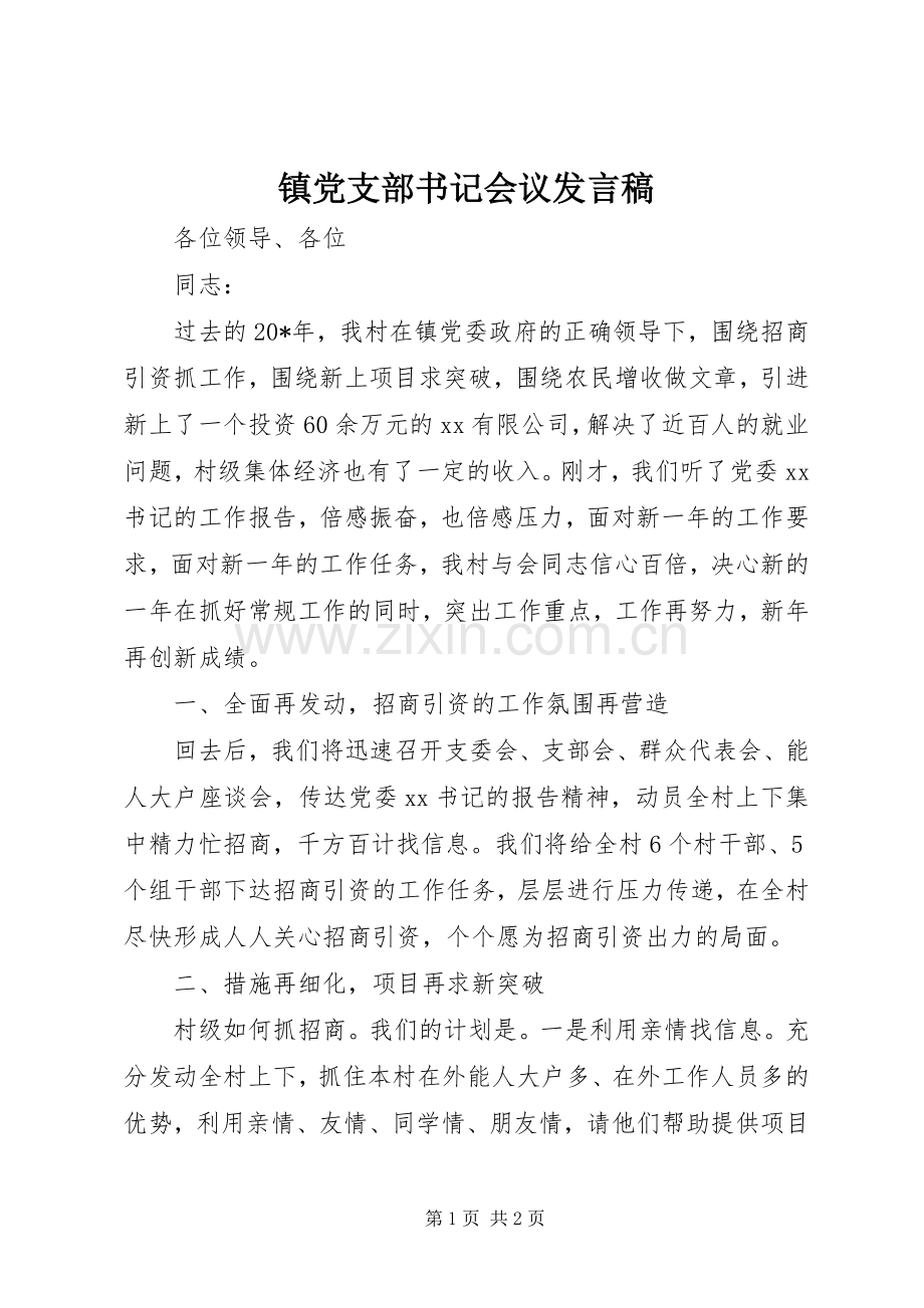 镇党支部书记会议发言稿.docx_第1页