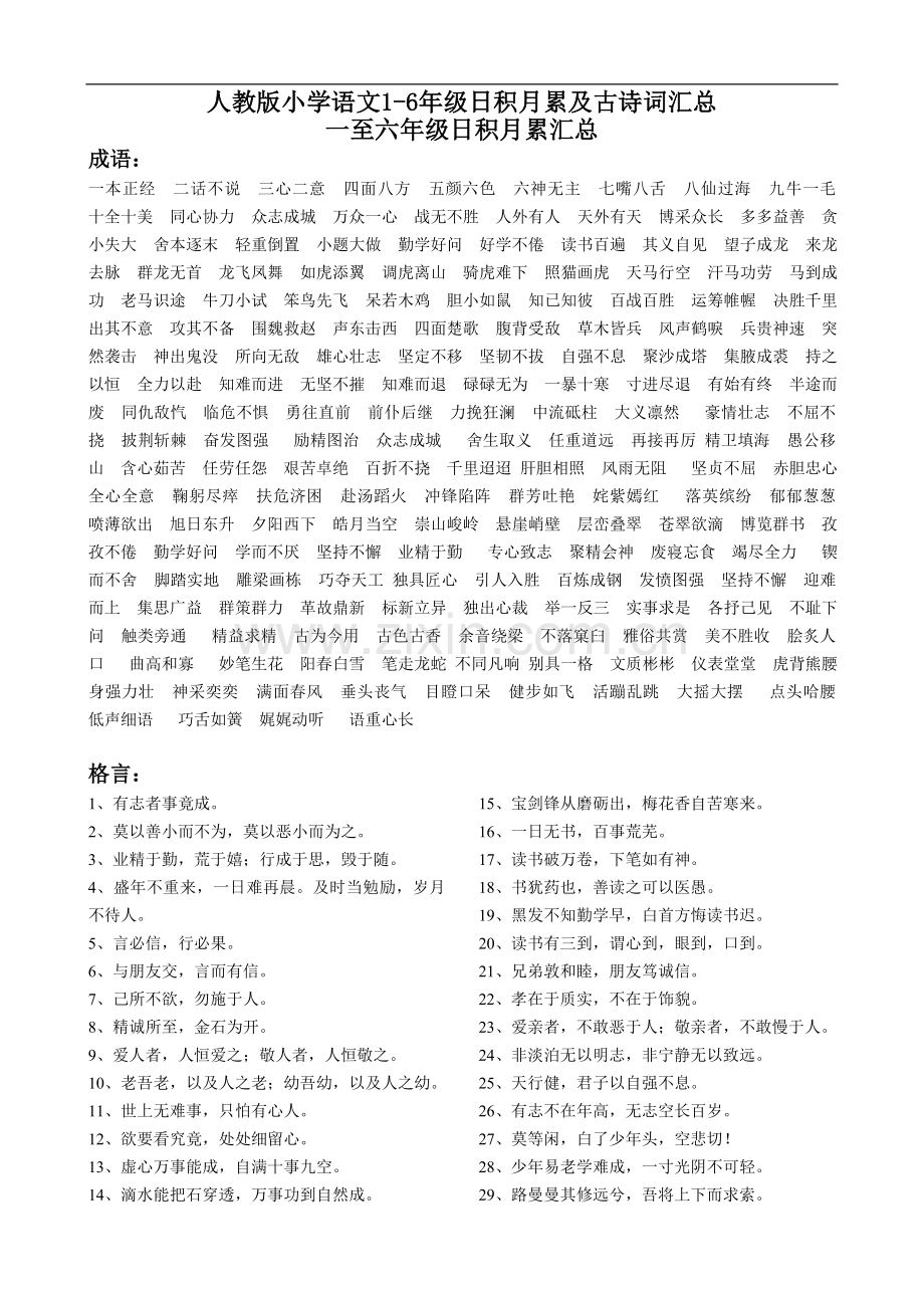 人教版小学语文1-6年级日积月累及古诗词汇总.doc_第1页